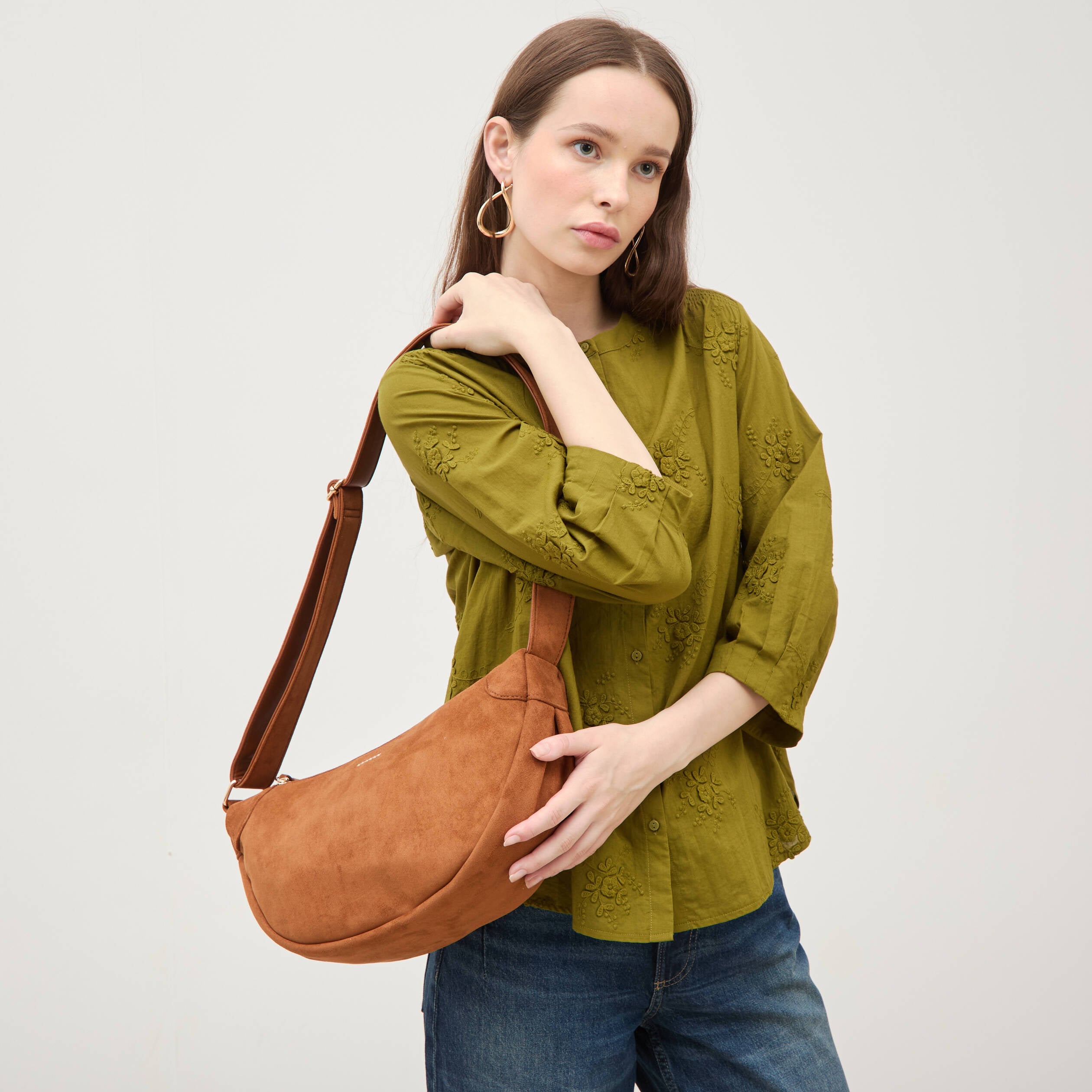 Sac bandouli&egrave;re avec doublure camel femme