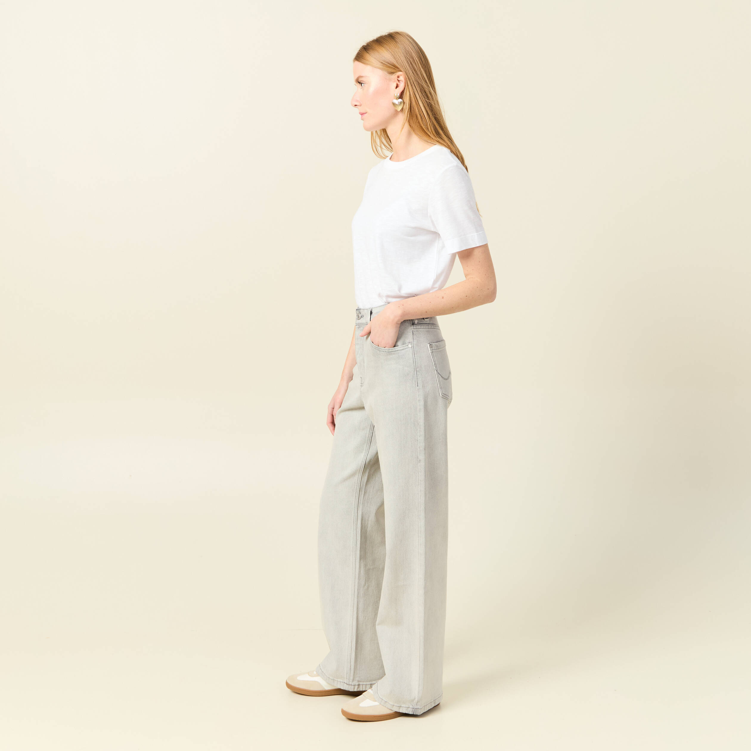 jeans large eco responsable denim gris clair femme Jeans large éco-responsable denim gris clair femme