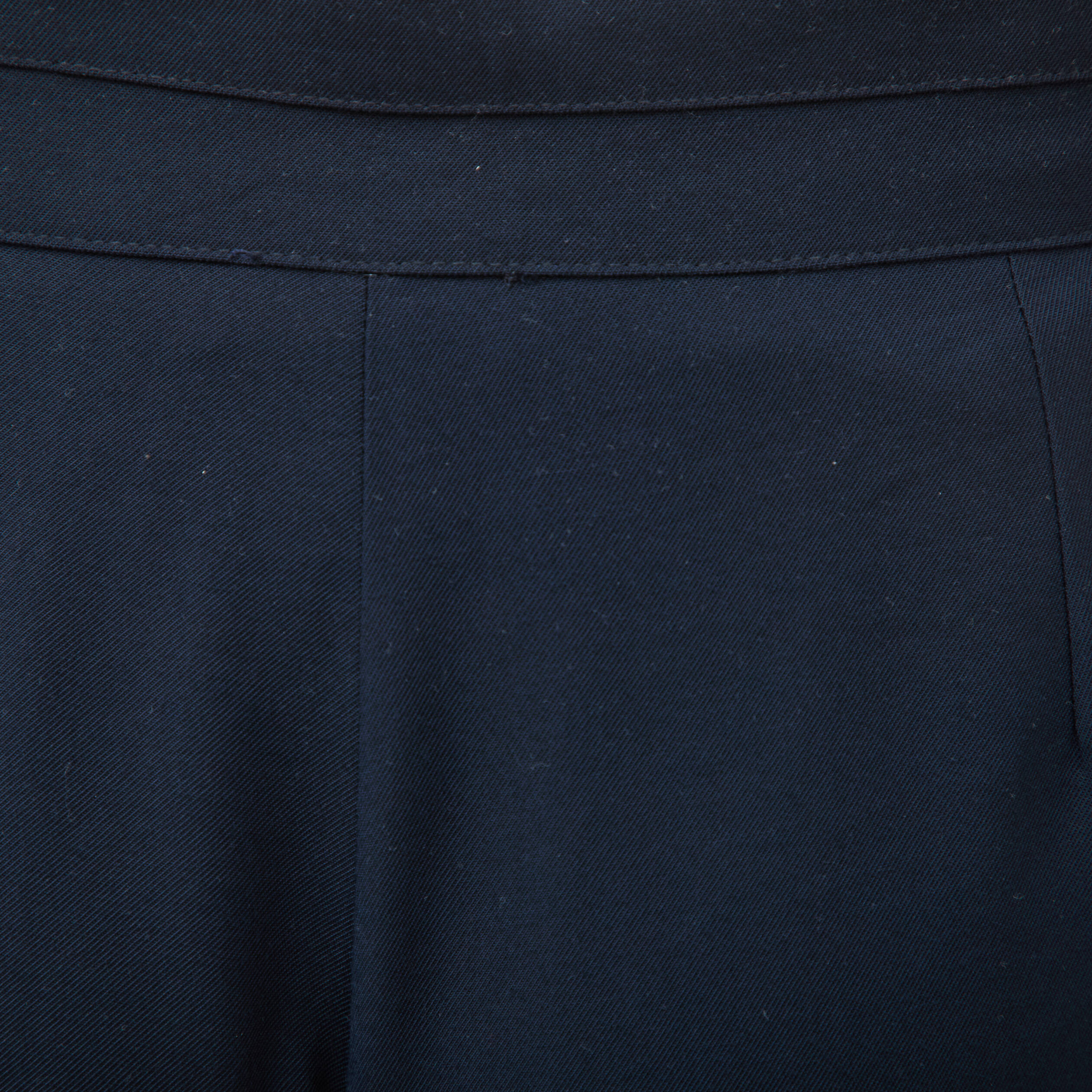 Pantalon large taille haute ceinture bleu fonc&eacute; femme