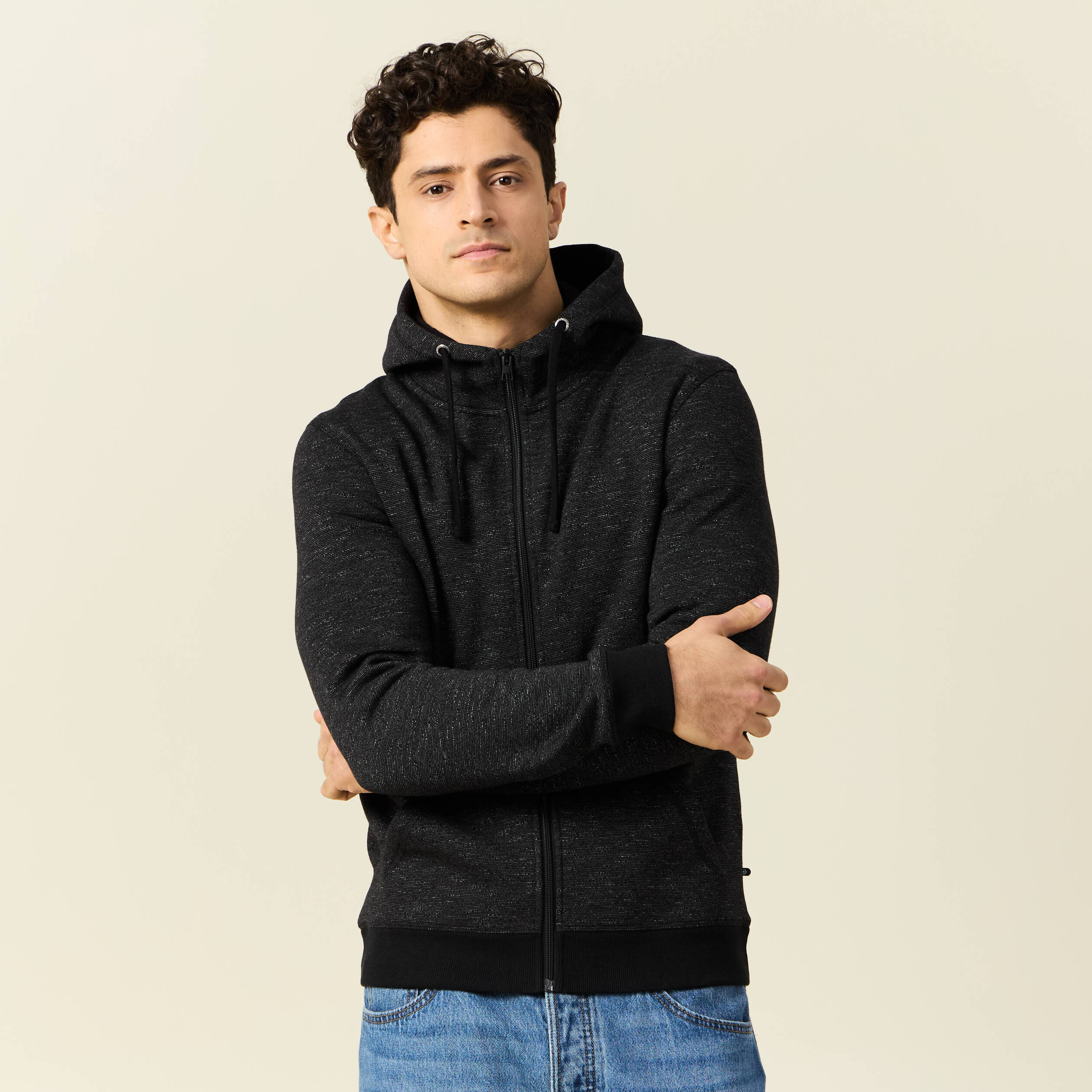 Gilet manches longues zipp&eacute; noir homme