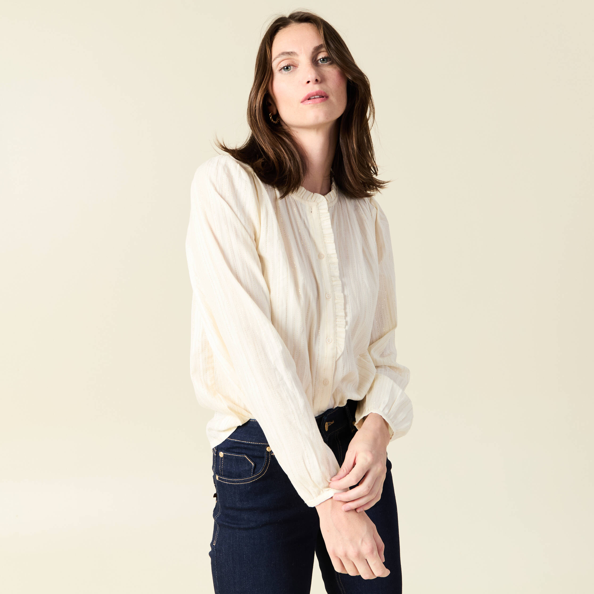 chemise manches longues creme femme Chemise manches longues creme femme