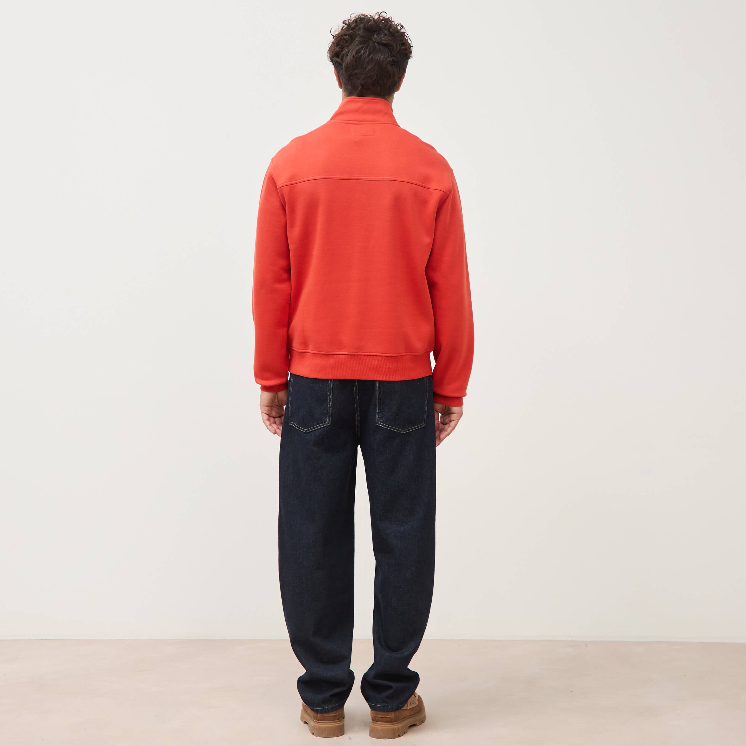 Sweat col camionneur manches longues orange fonc&eacute; homme