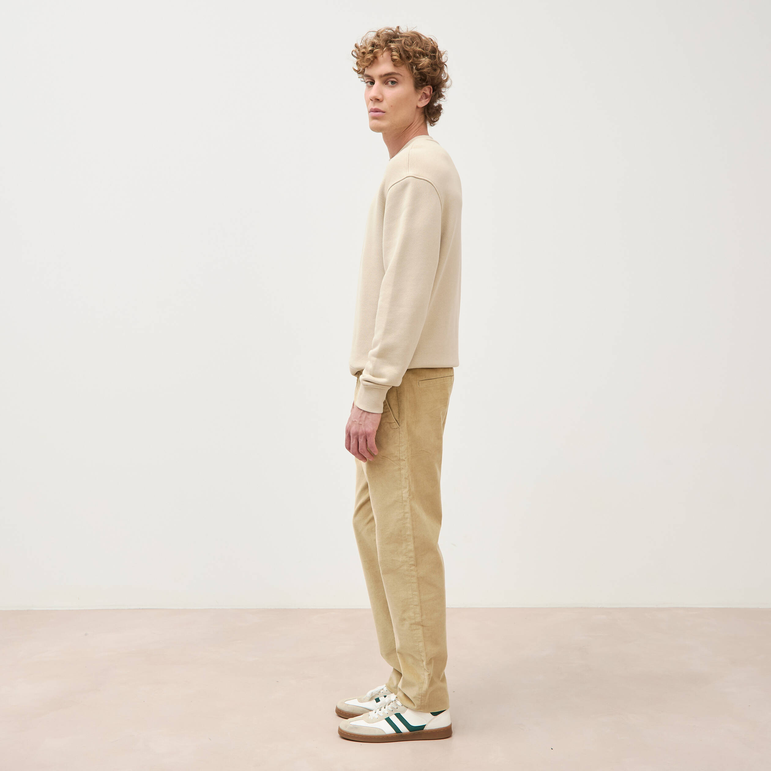 Pantalon straight velours longueur 32 beige homme