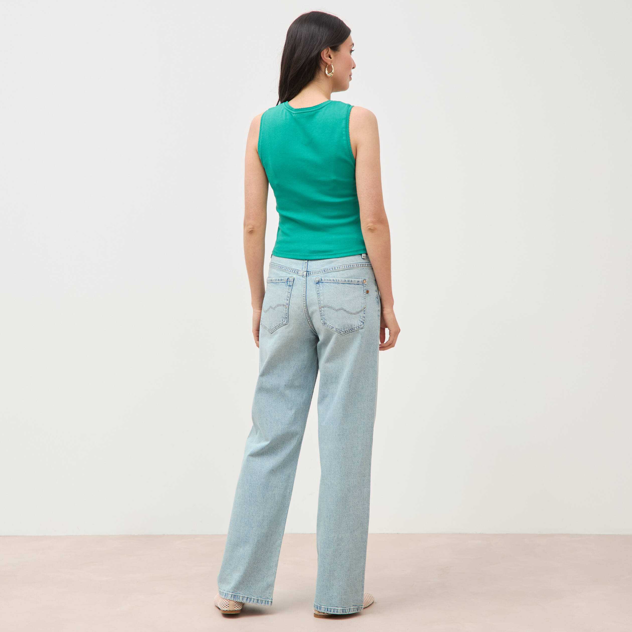 D&eacute;bardeur ajust&eacute; col rond en coton vert femme