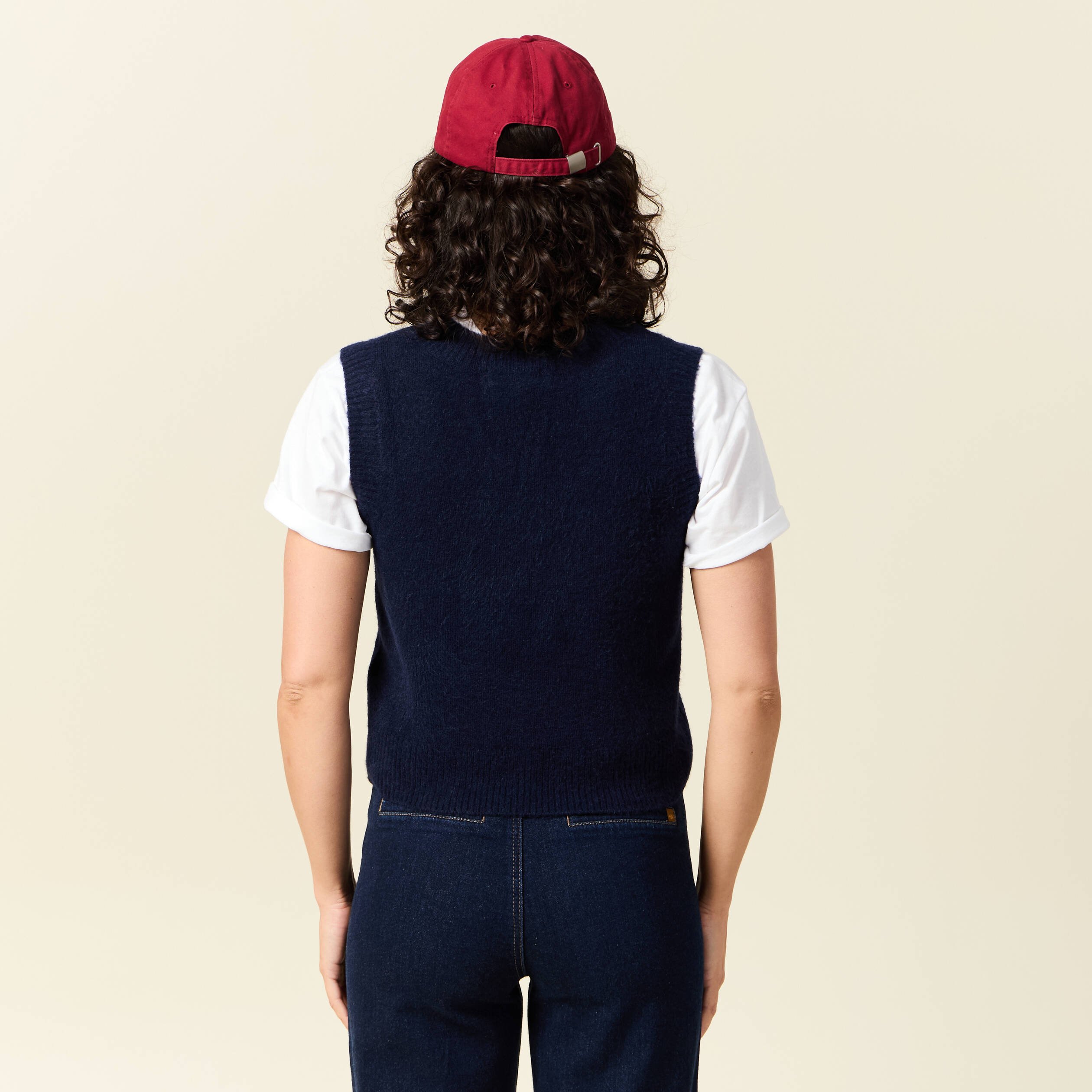 pull sans manches col en v bleu marine femme Pull sans manches col en V bleu marine femme