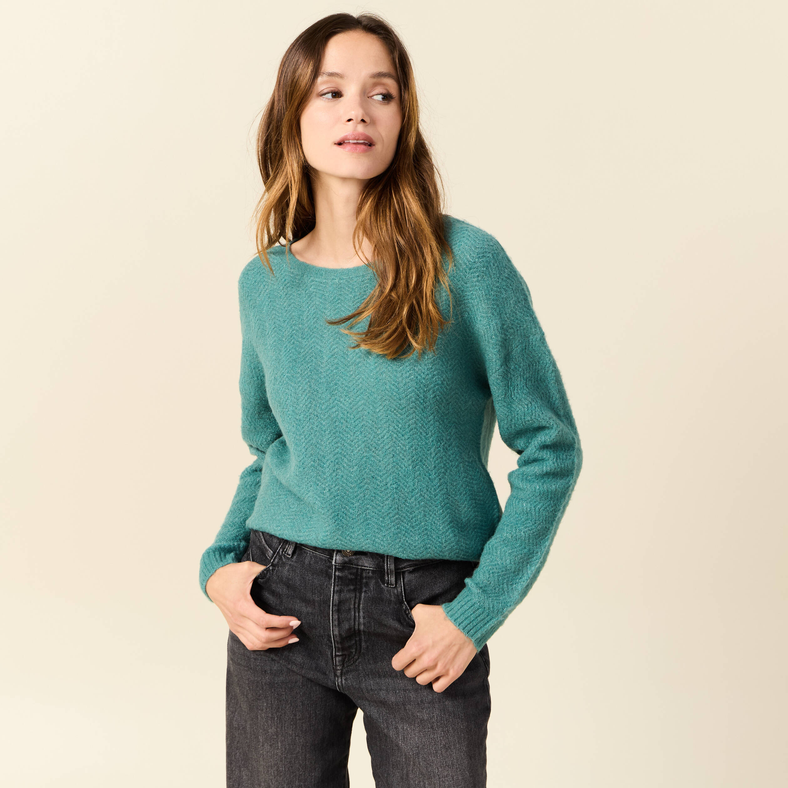 Pull manches longues vert fonce femme Bonobo