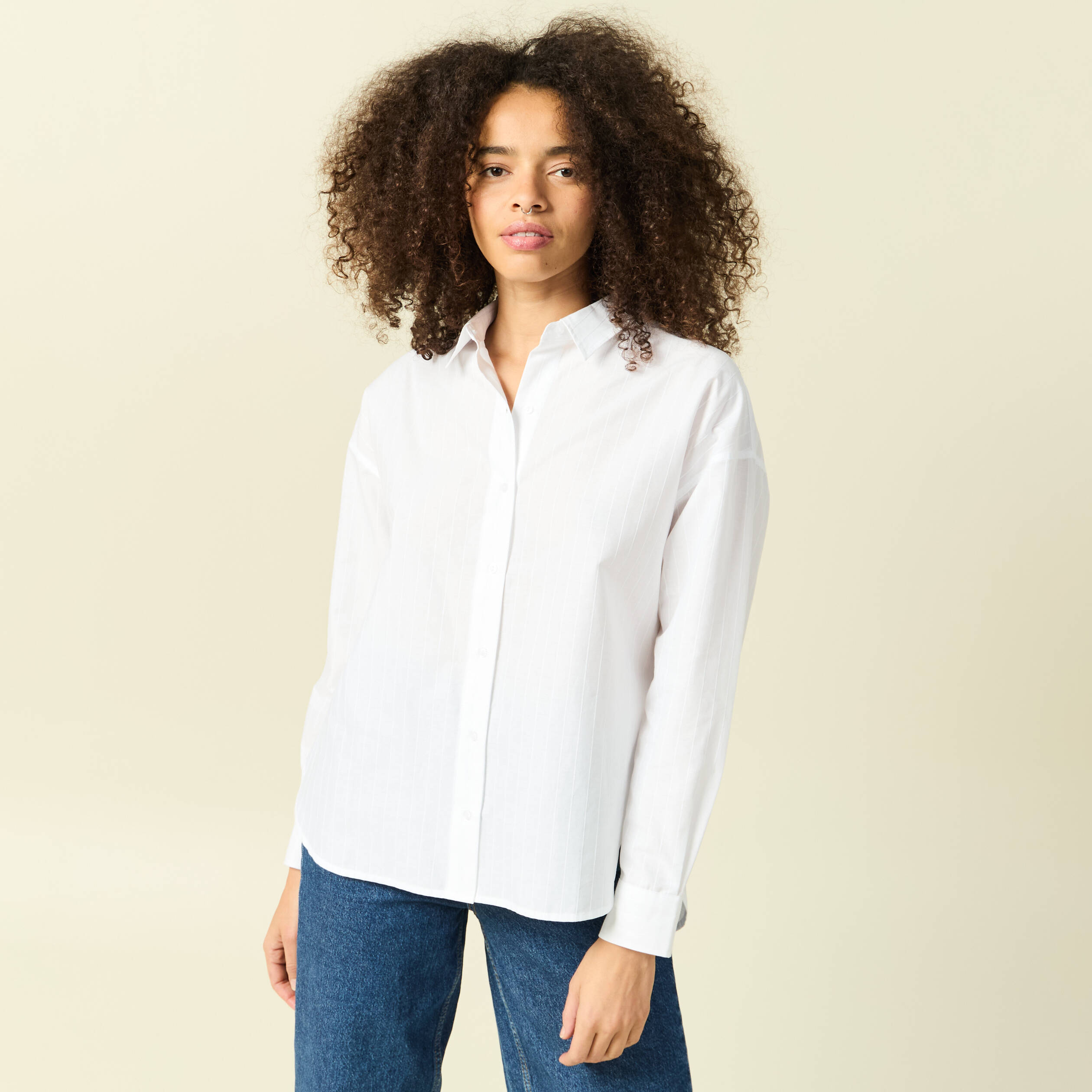Chemise oversize en coton ecru femme