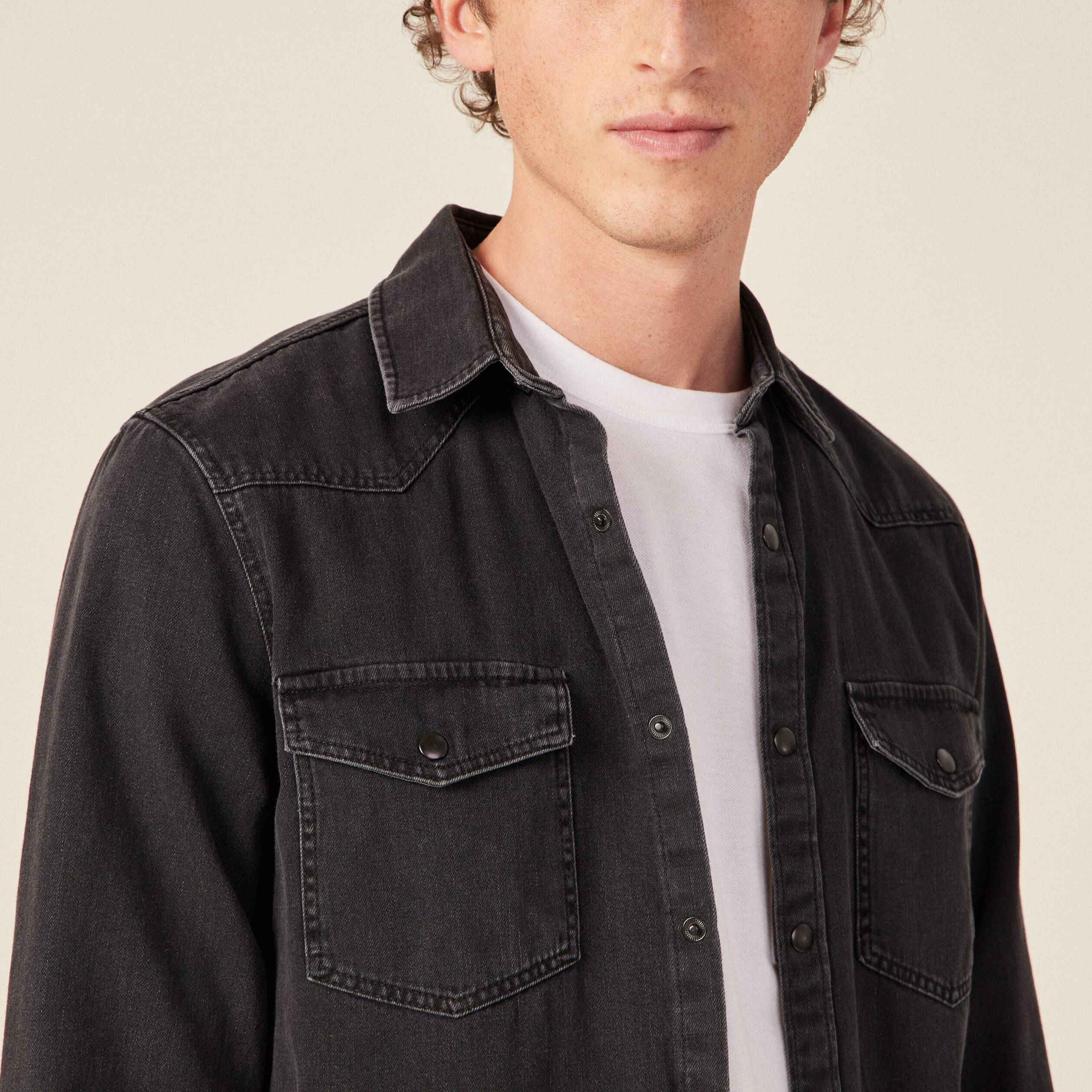 chemise manches longues jean denim noir homme Chemise manches longues jean denim noir homme