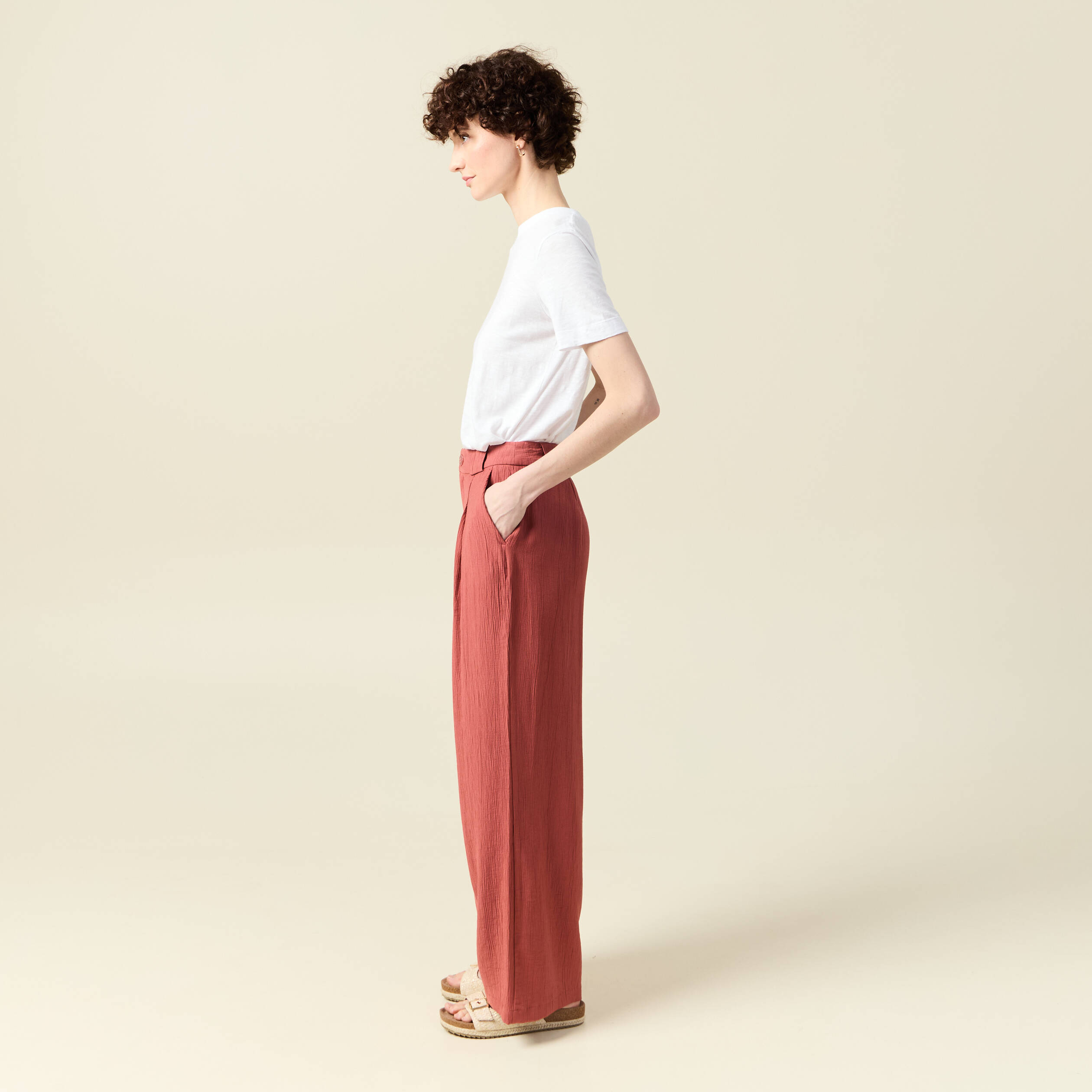 pantalon large a pinces vieux rose femme Pantalon large à pinces vieux rose femme