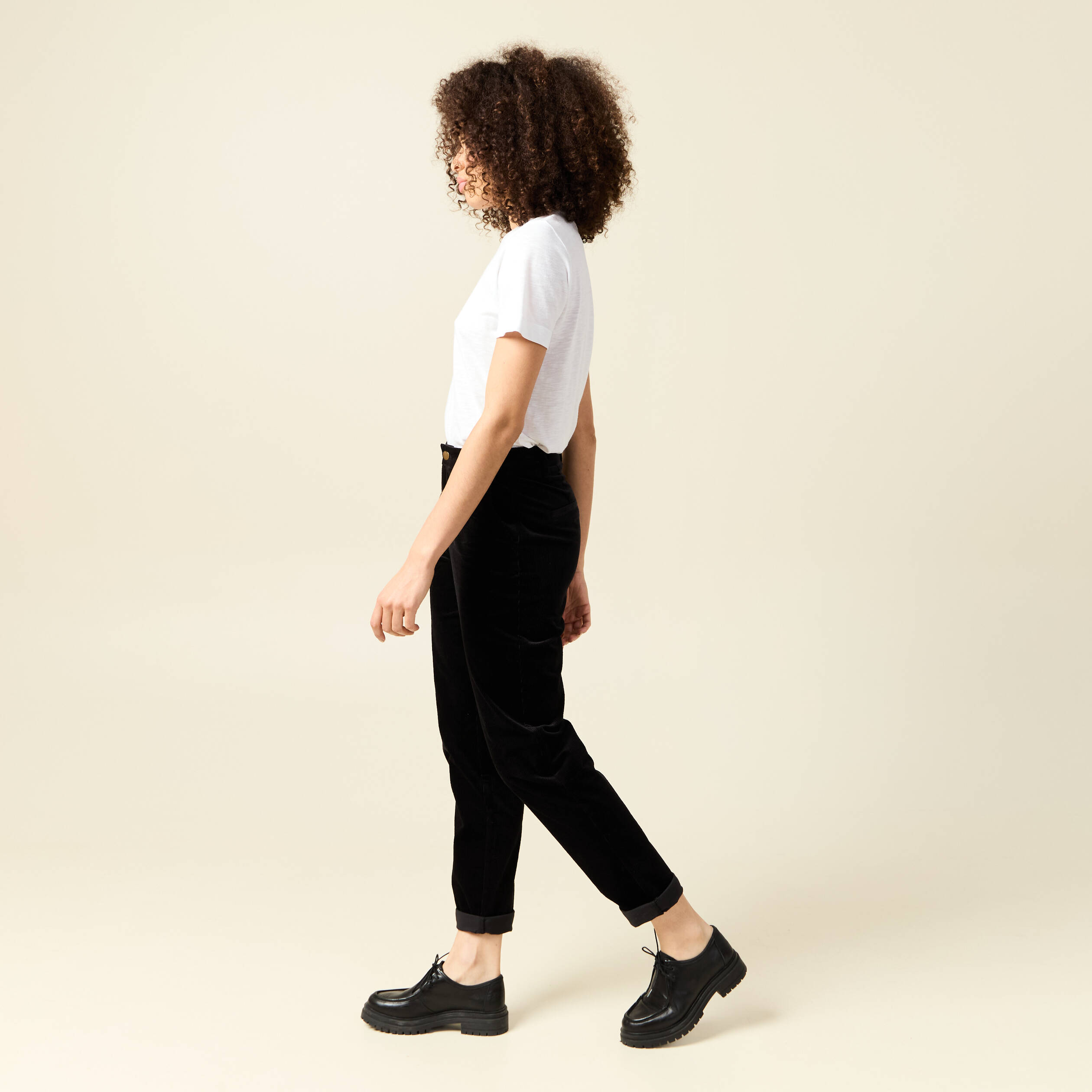 Pantalon large 7/8&egrave;me taille haute noir femme