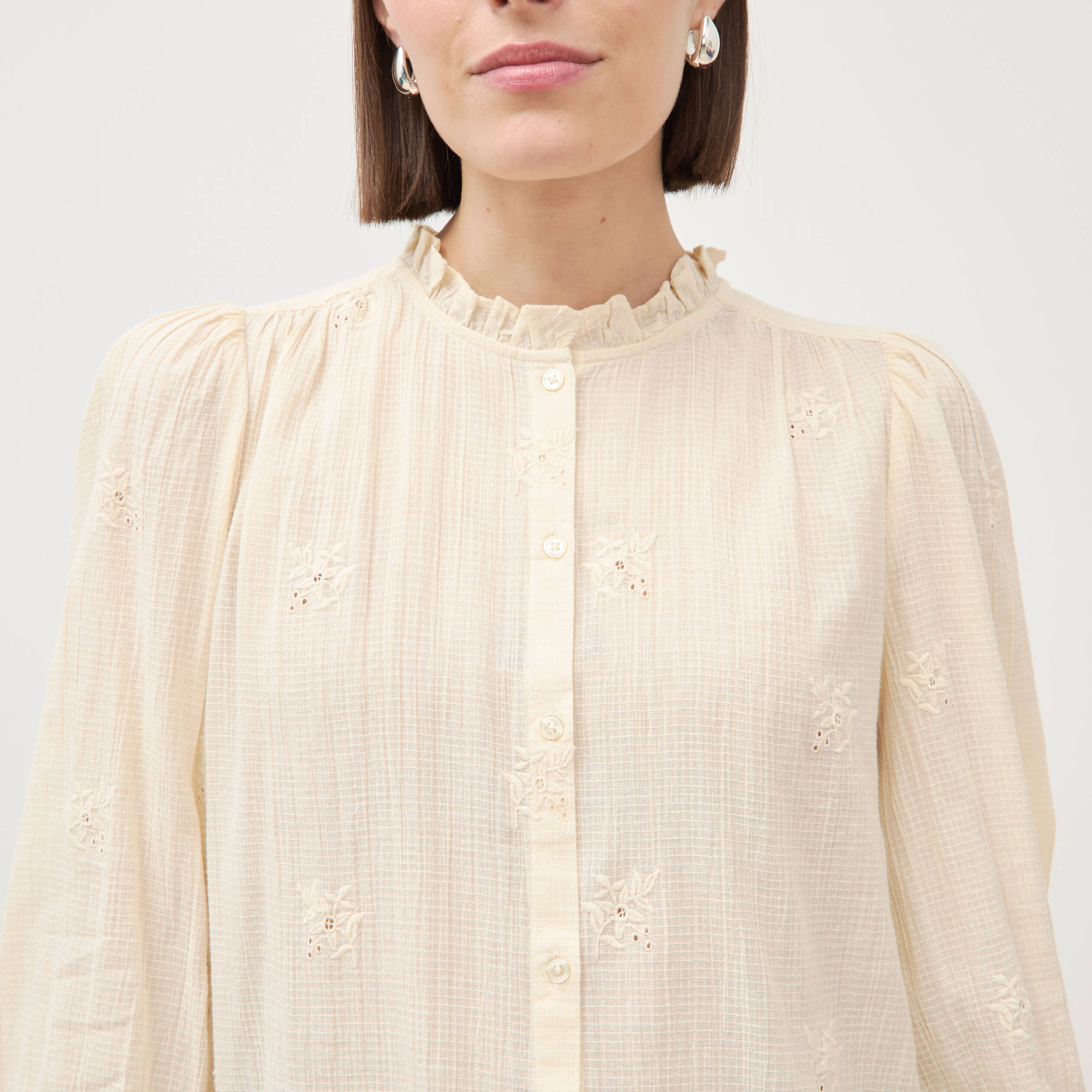 Chemise manches longues en coton creme femme