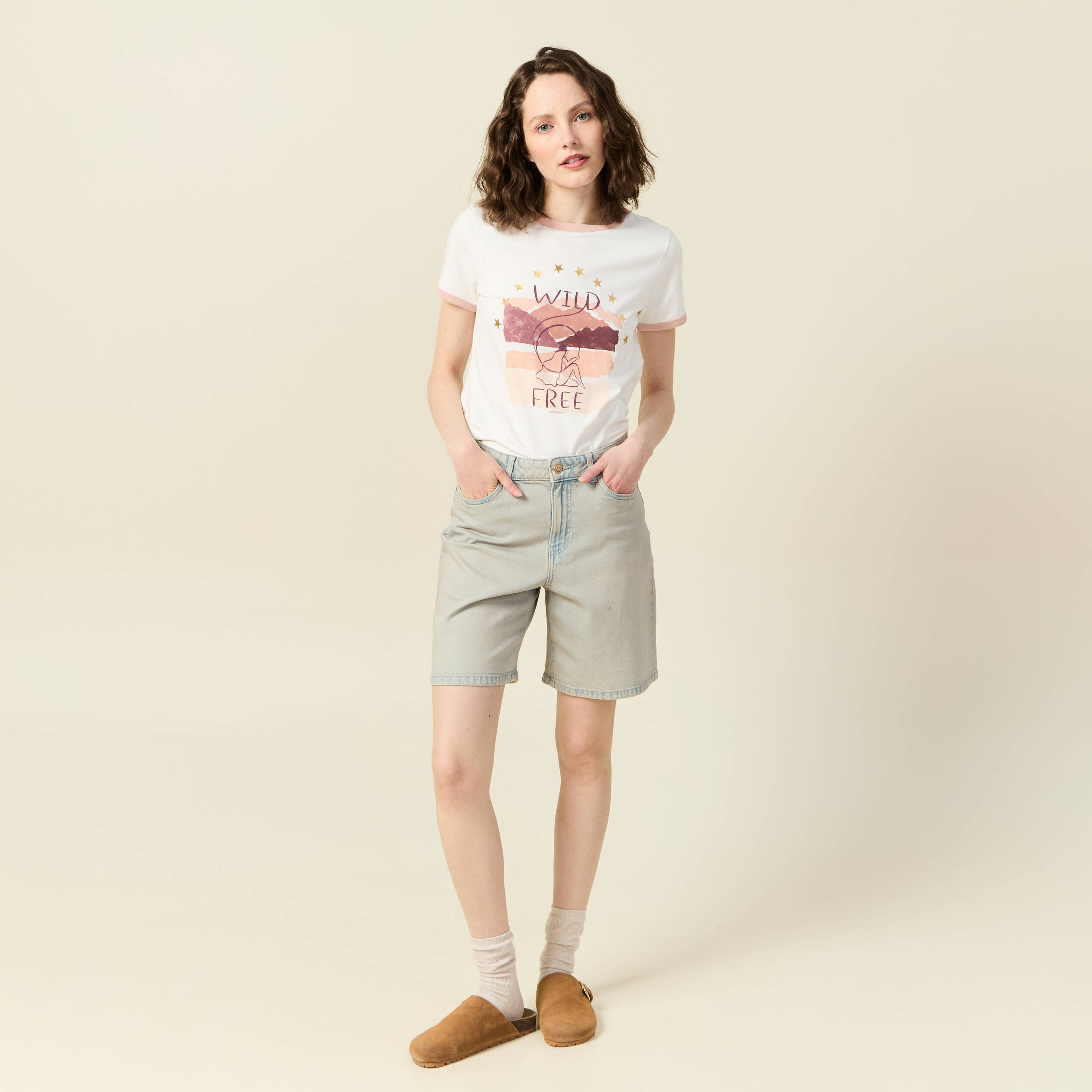 t shirt manches courtes ivoire femme T-shirt manches courtes ivoire femme