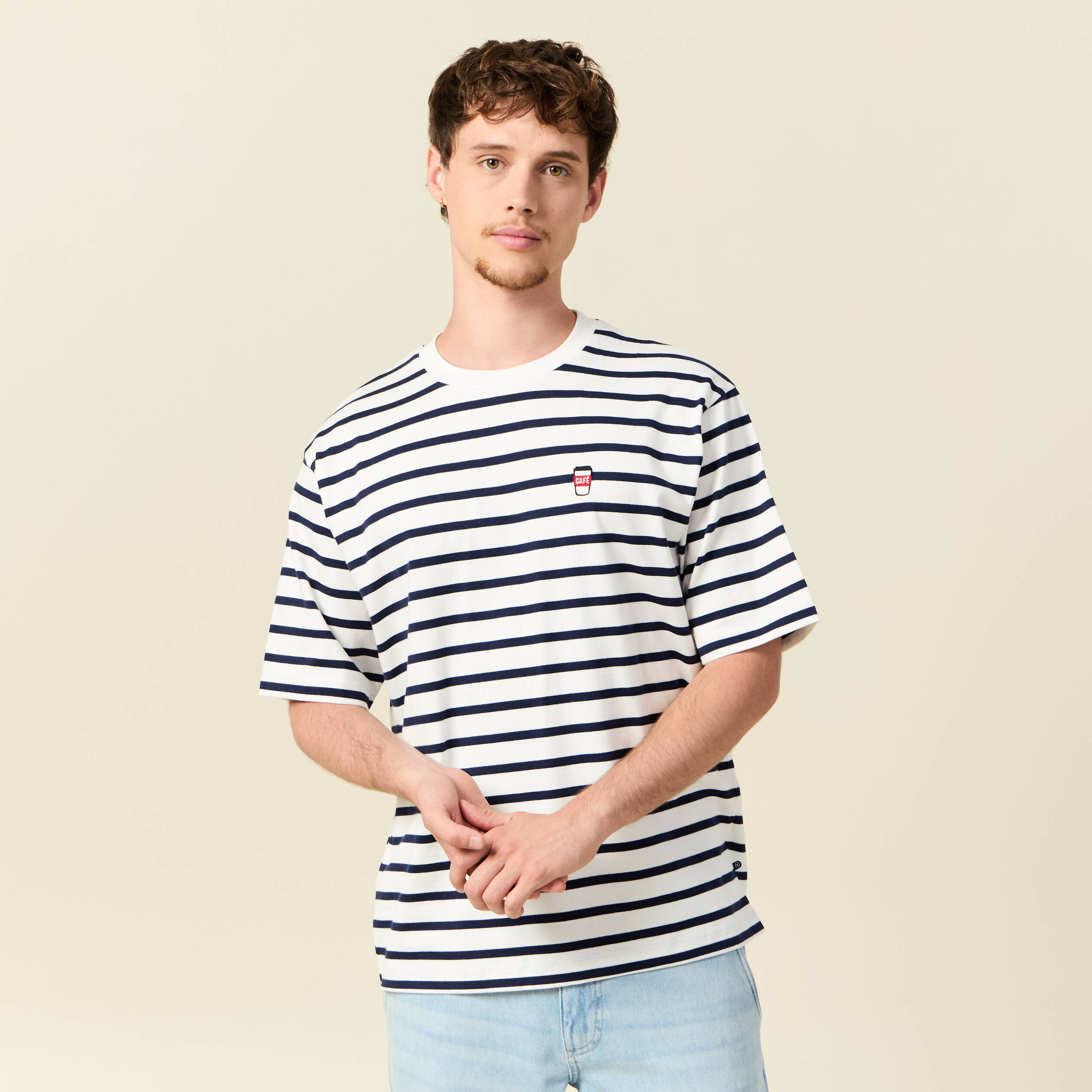 t shirt oversize brode en coton blanc homme T-shirt oversize brodé en coton blanc homme