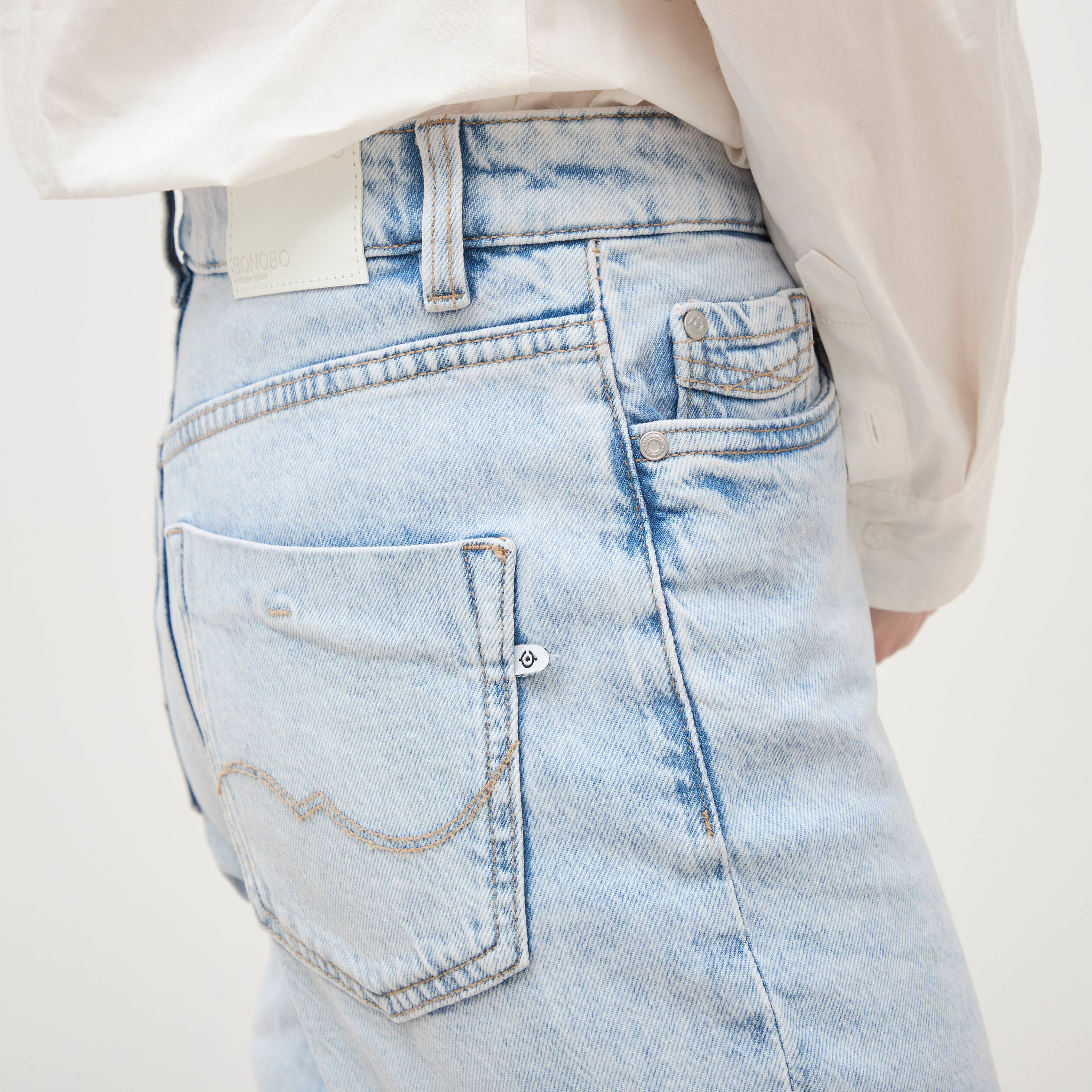 Jeans mom 7/8&egrave;me denim snow bleu femme
