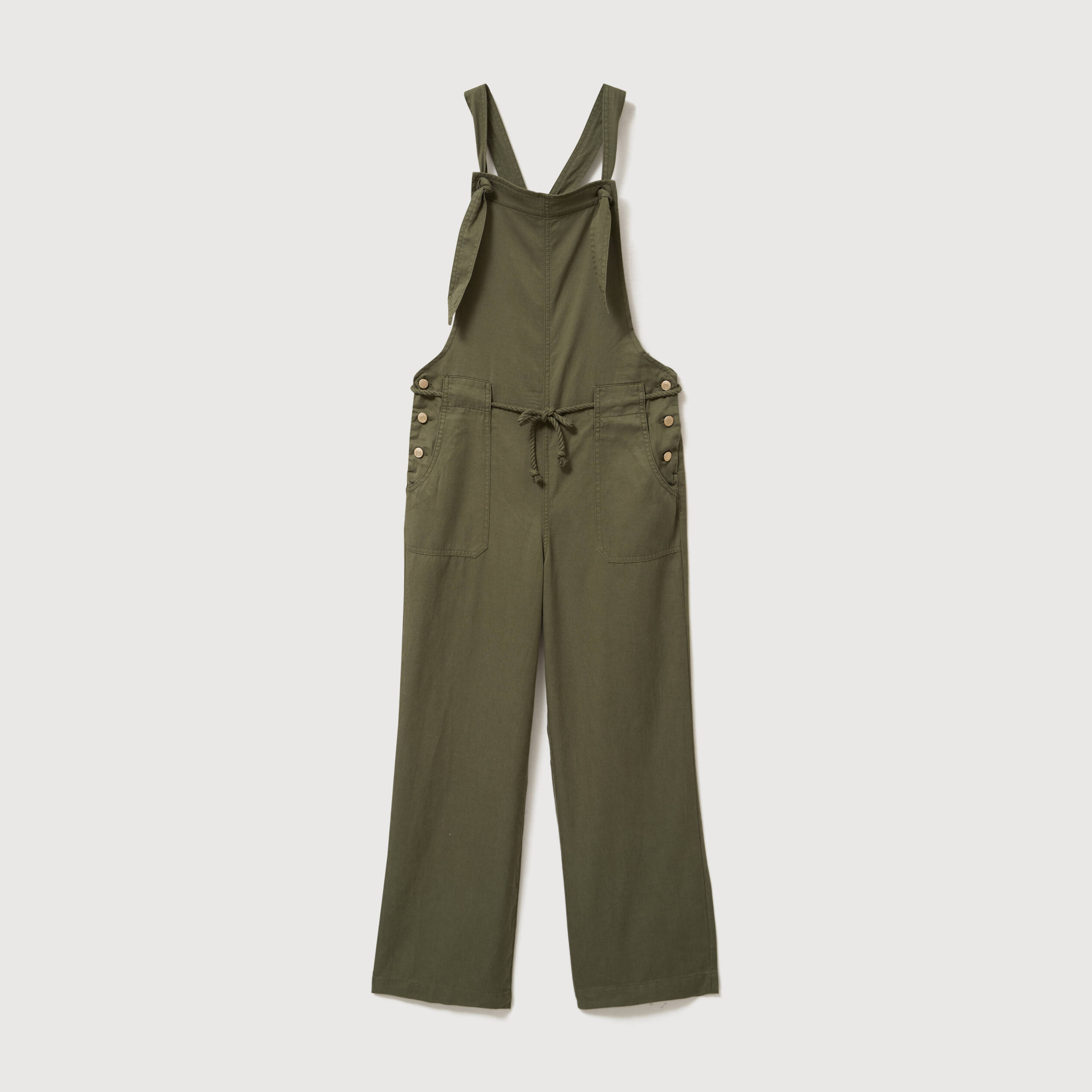 Salopette col rond &agrave; fines bretelles vert kaki femme