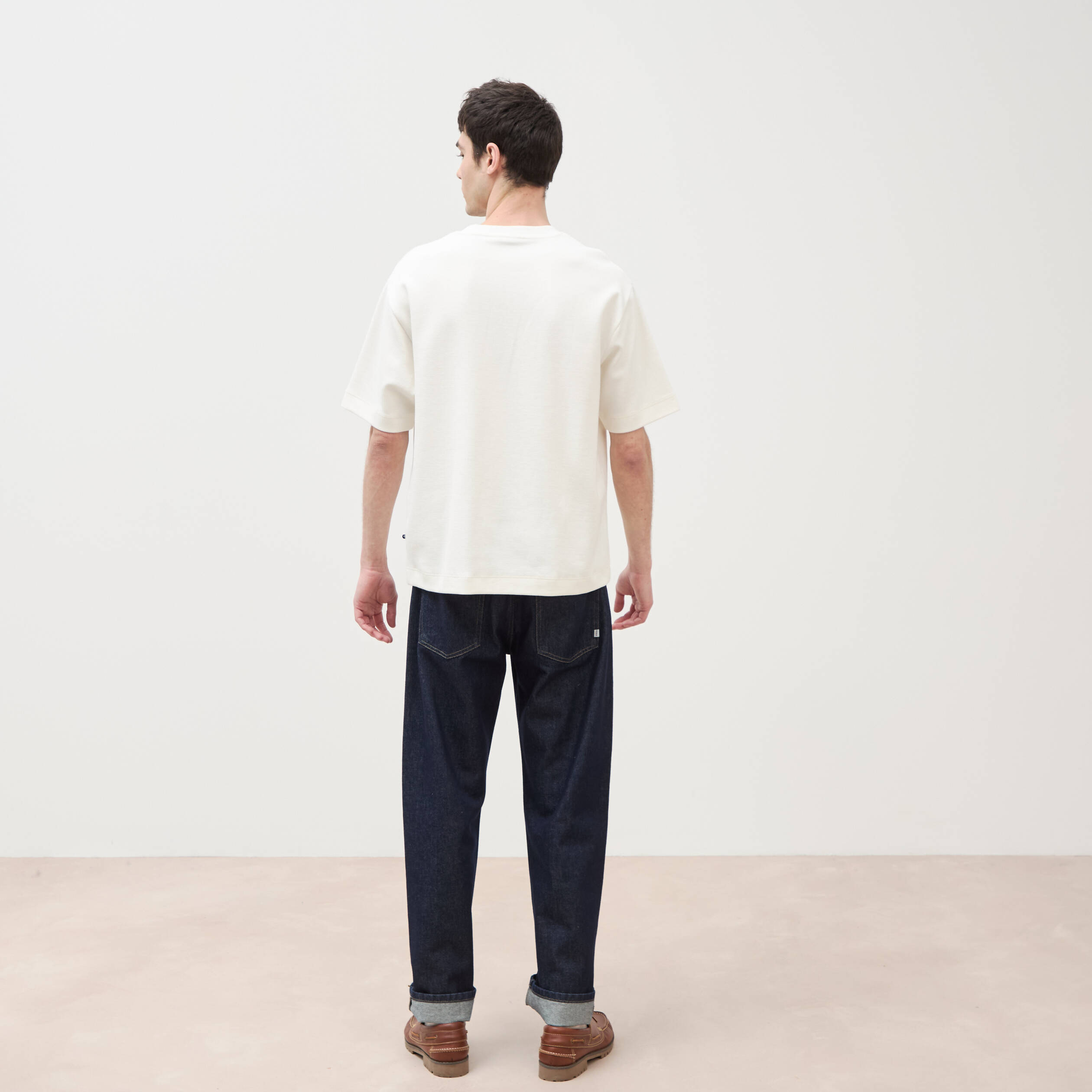 T-shirt ample col rond manches courtes ecru homme