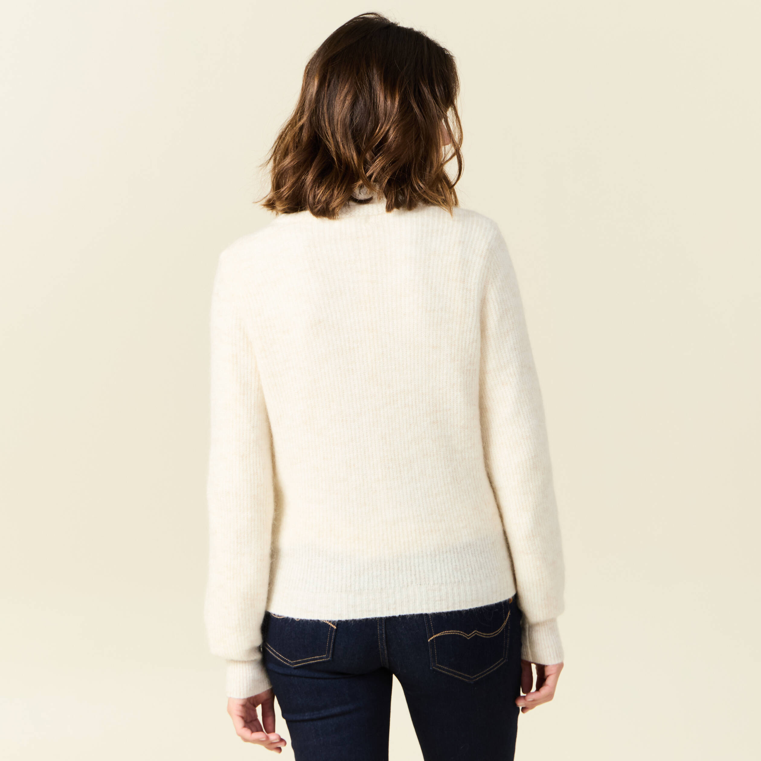 Gilet manches longues creme femme
