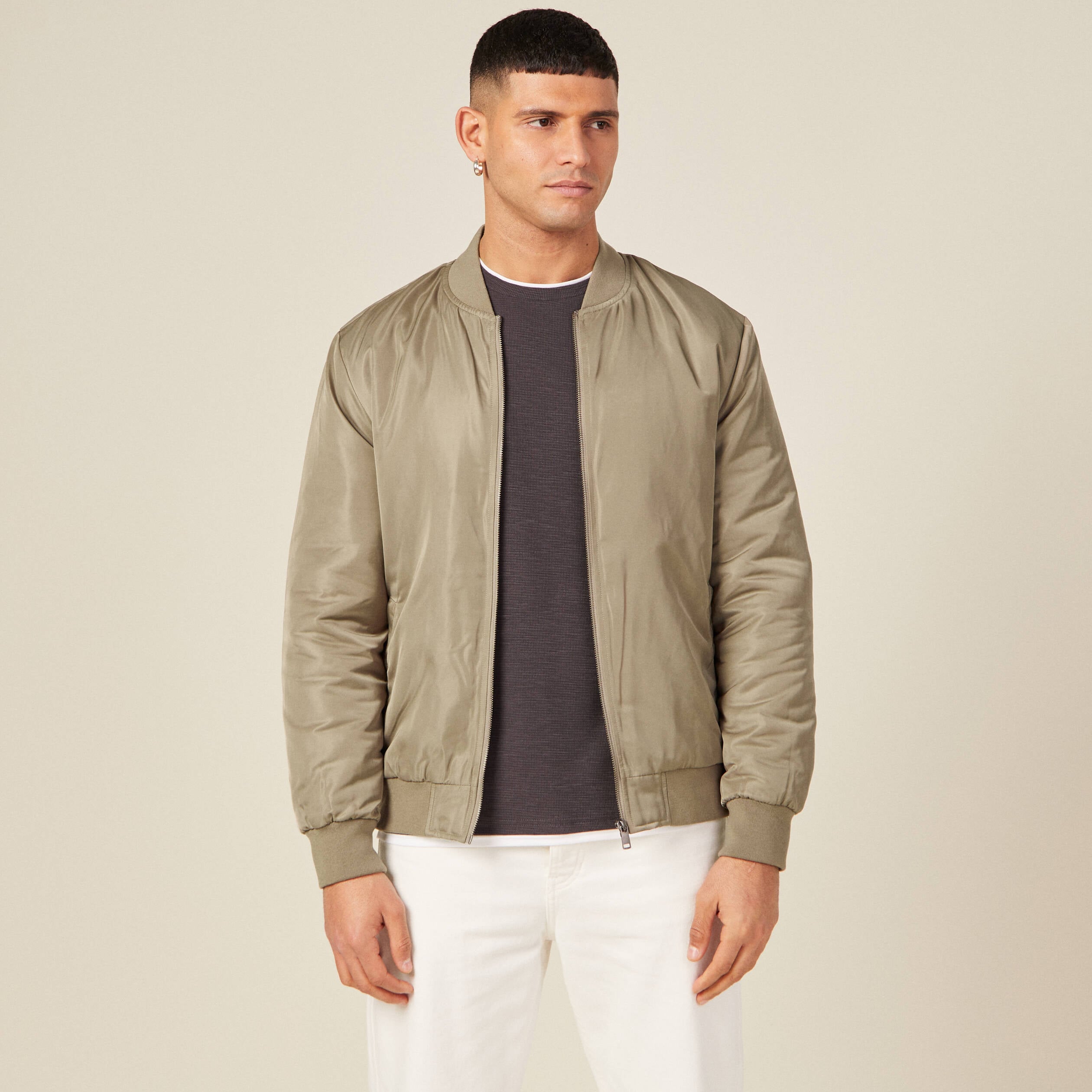 Bomber court manches longues doubl&eacute; taupe homme
