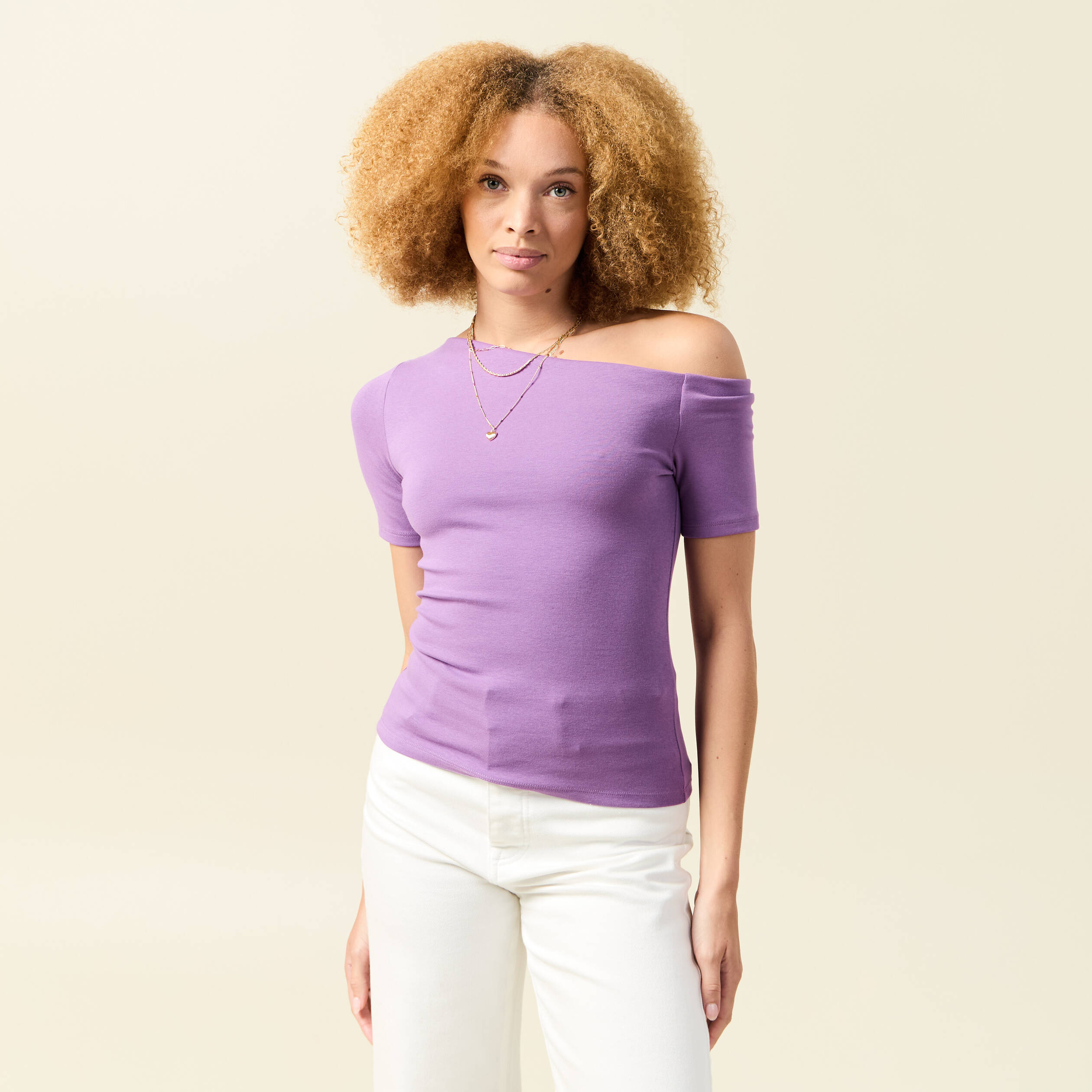 t shirt asymetrique manches courtes violet femme T-shirt asymétrique manches courtes violet femme