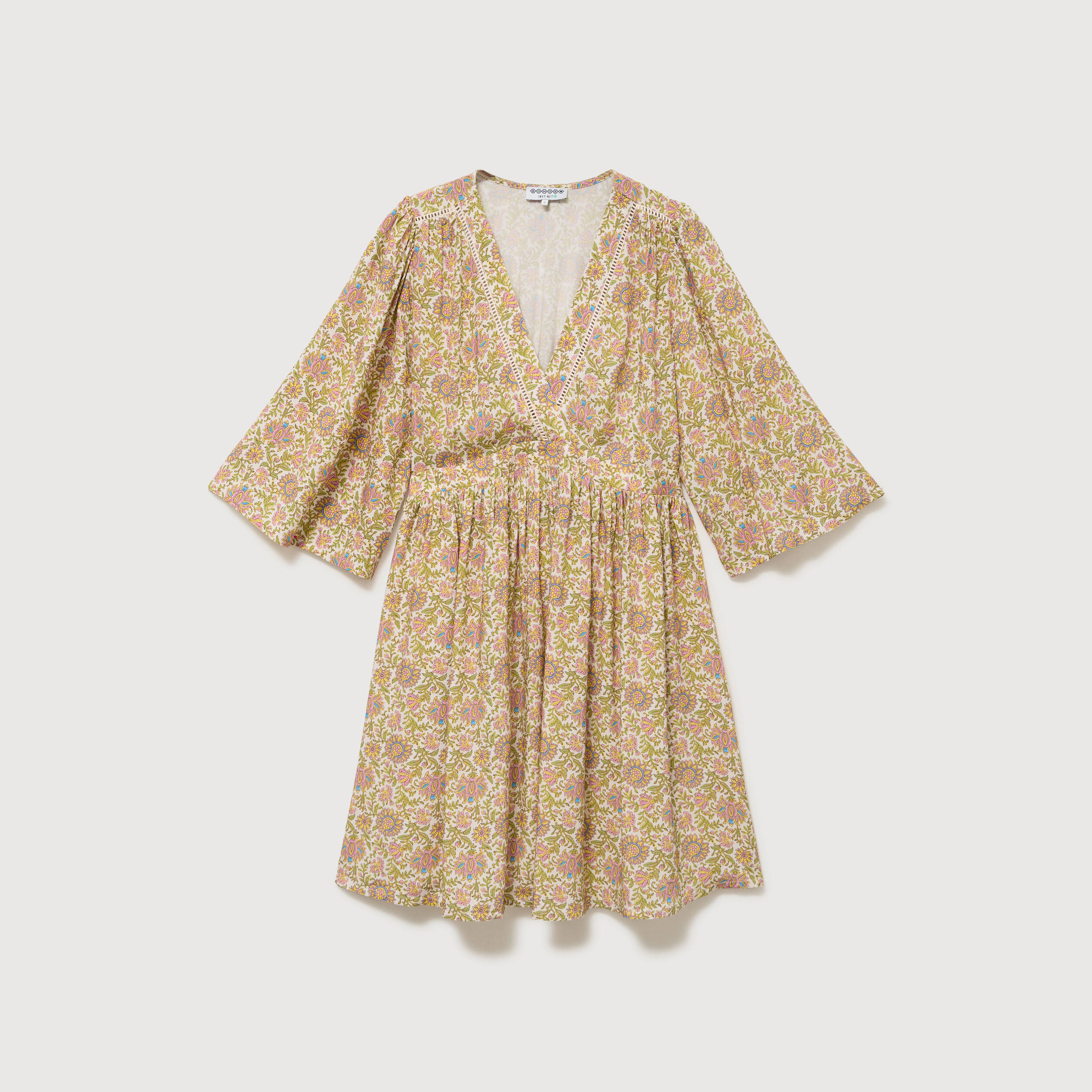 Robe fluide col v manches courtes vert femme