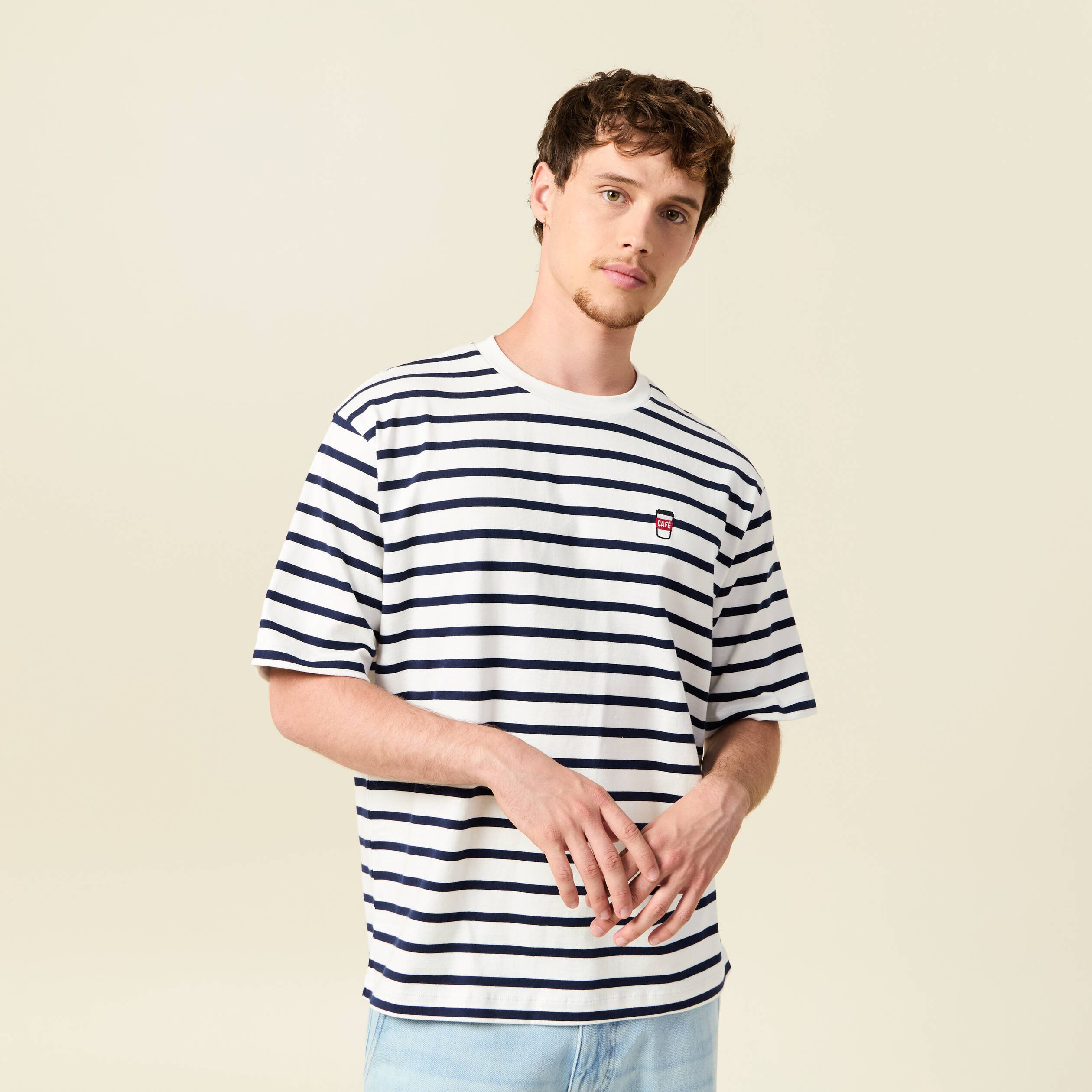 t shirt oversize brode en coton blanc homme T-shirt oversize brodé en coton blanc homme