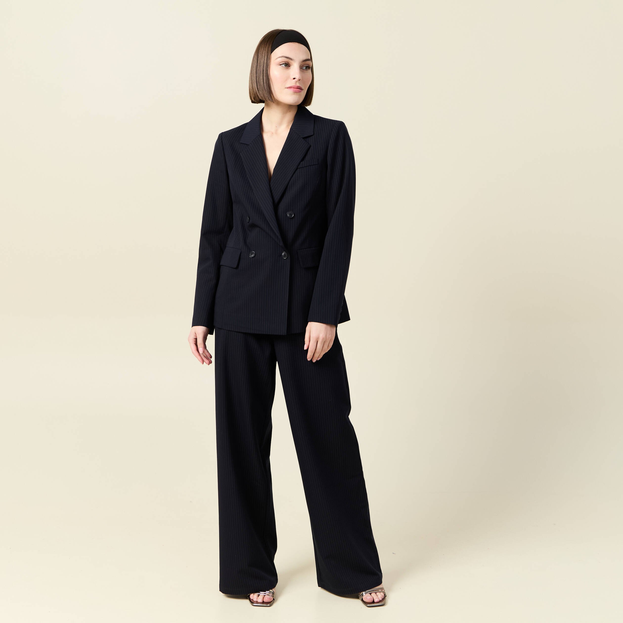 pantalon large taille haute fluide bleu marine femme Pantalon large taille haute fluide bleu marine femme