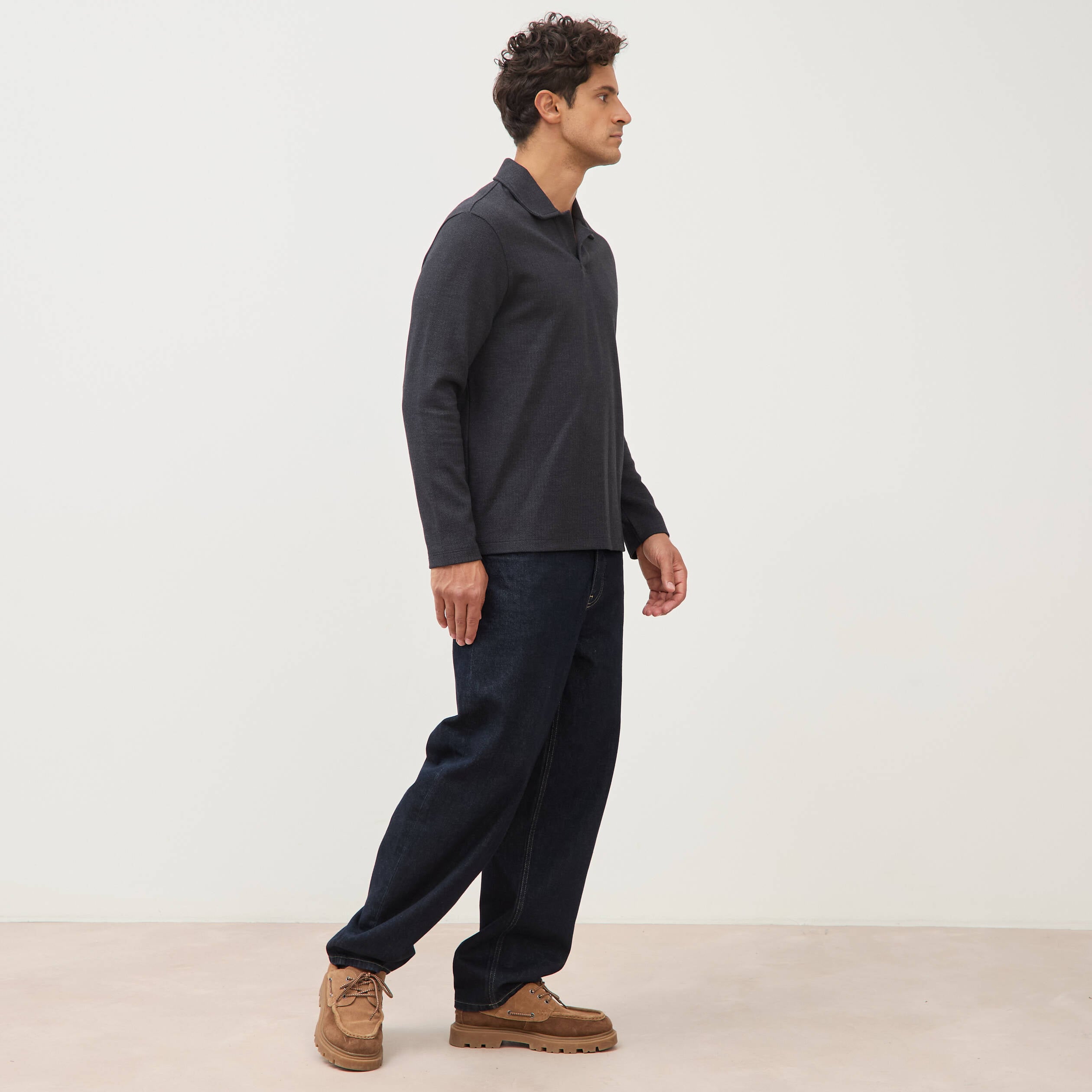 Polo manches longues noir homme