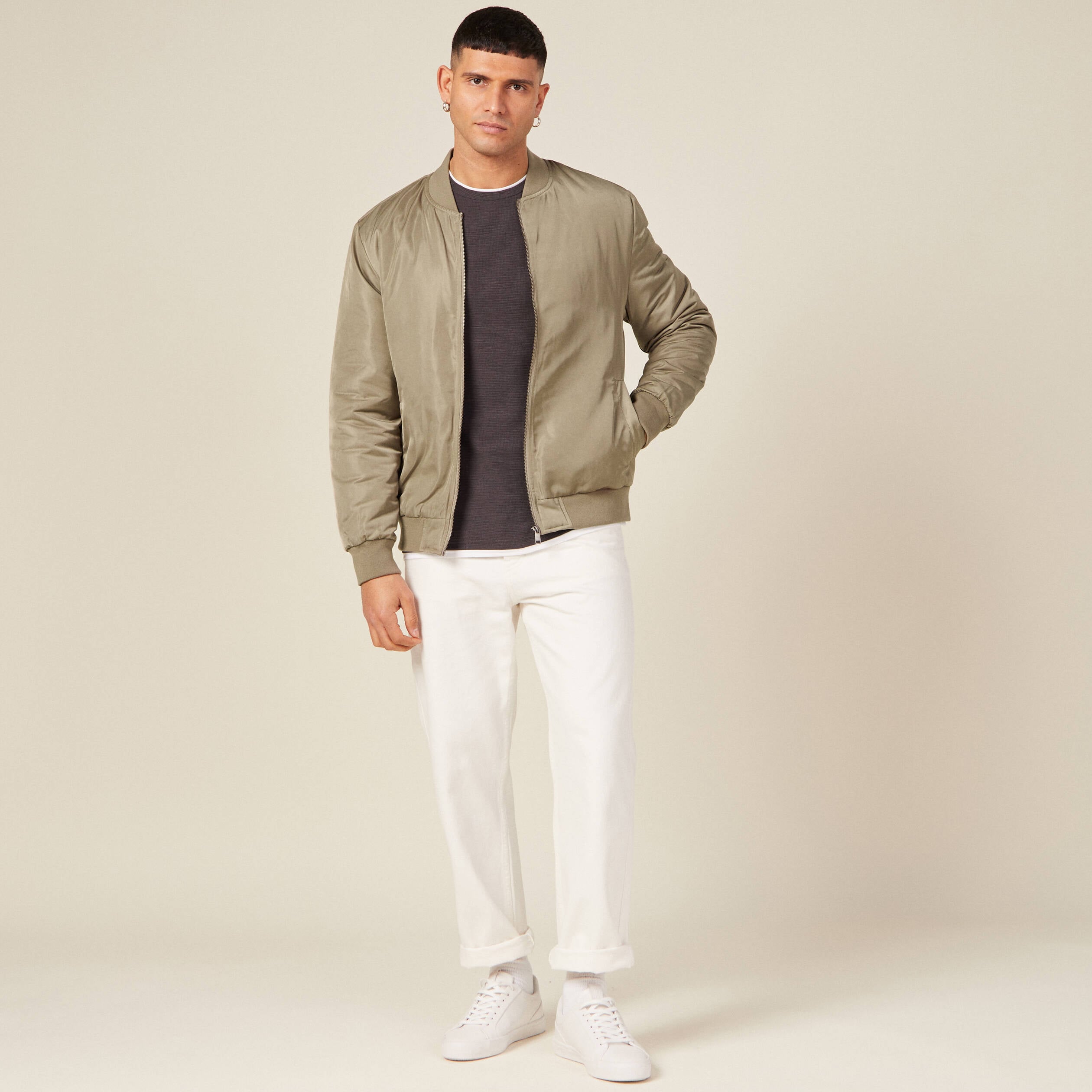 Bomber court manches longues doubl&eacute; taupe homme