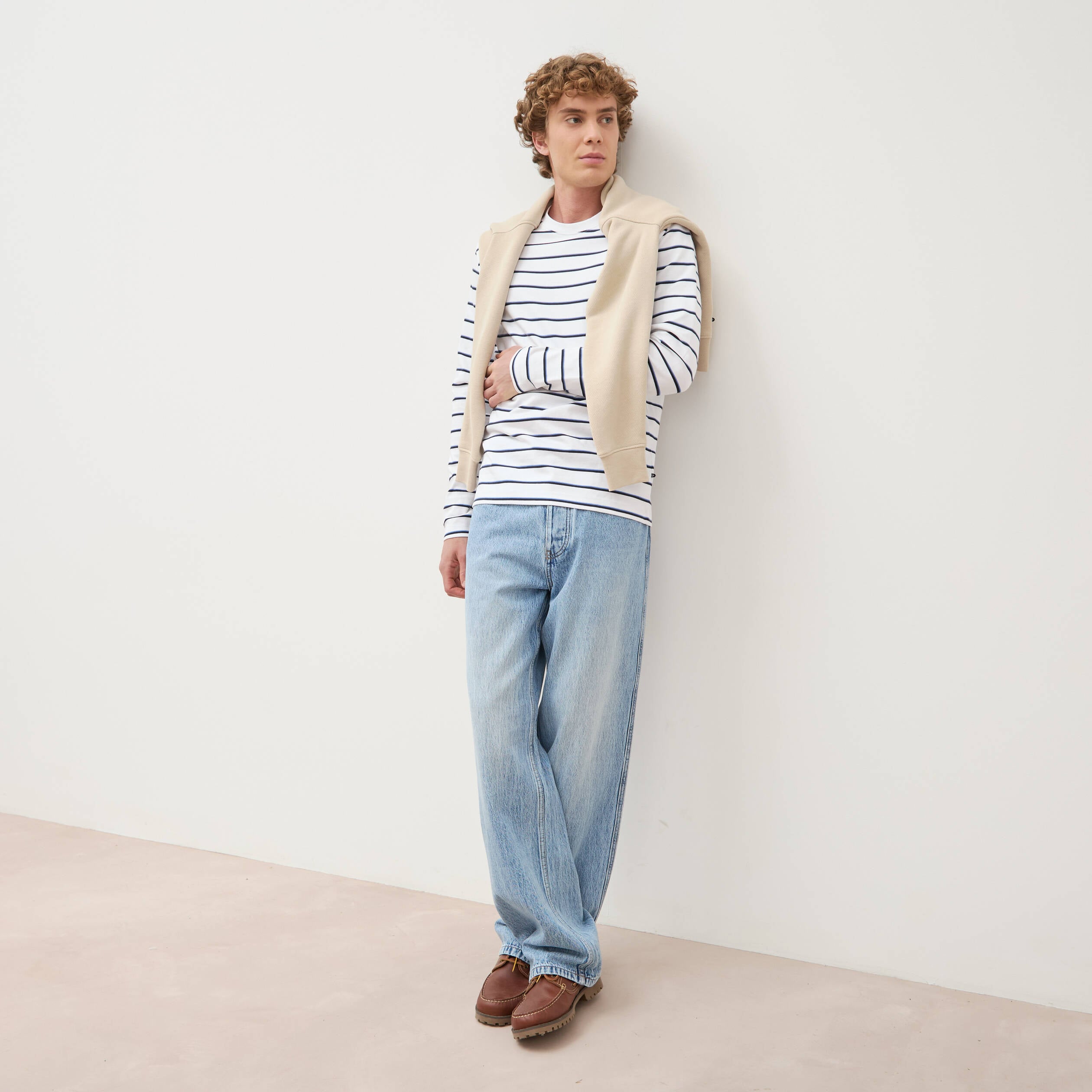 Jeans loose longueur 34 en coton denim snow bleach homme