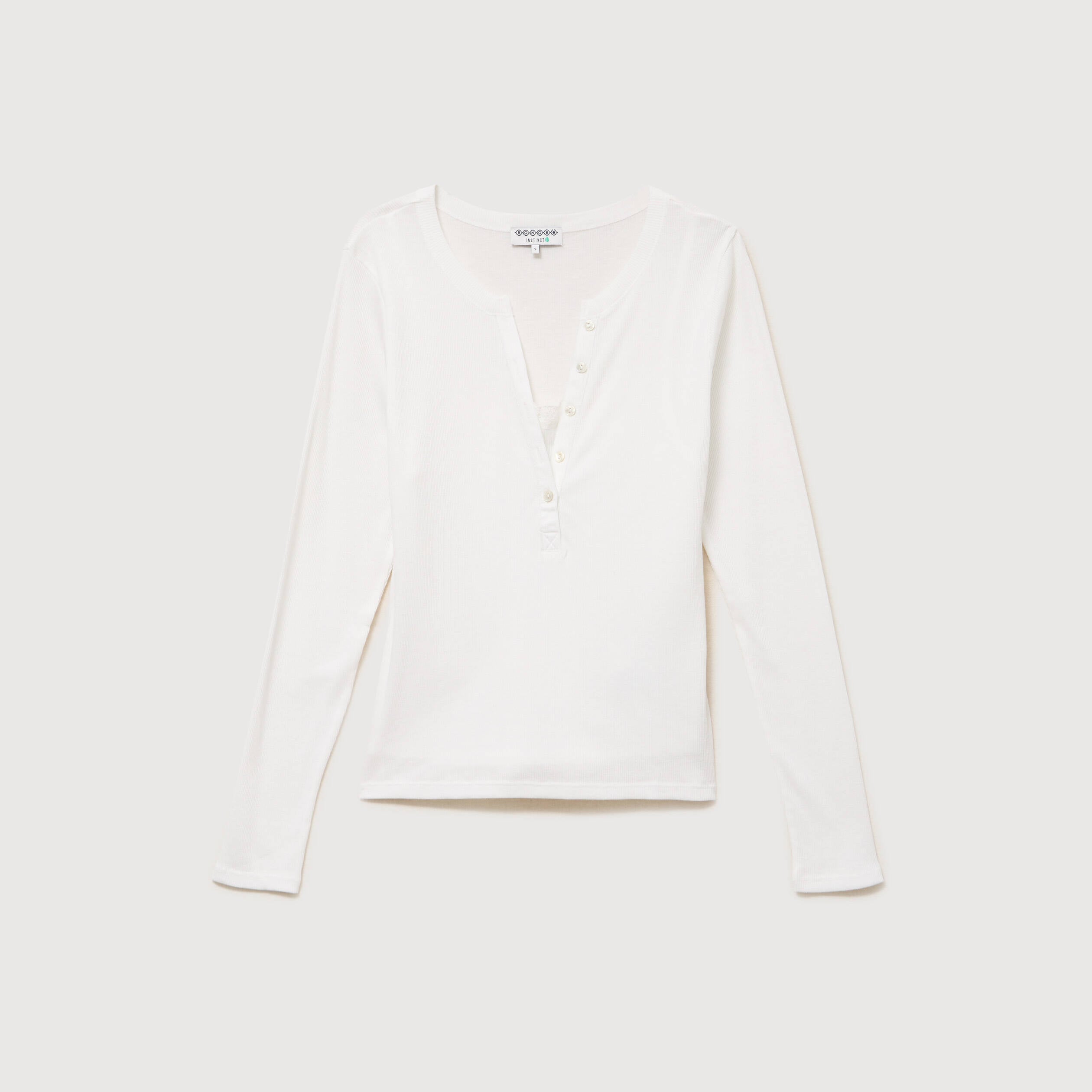 T-shirt cintr&eacute; manches longues ecru femme