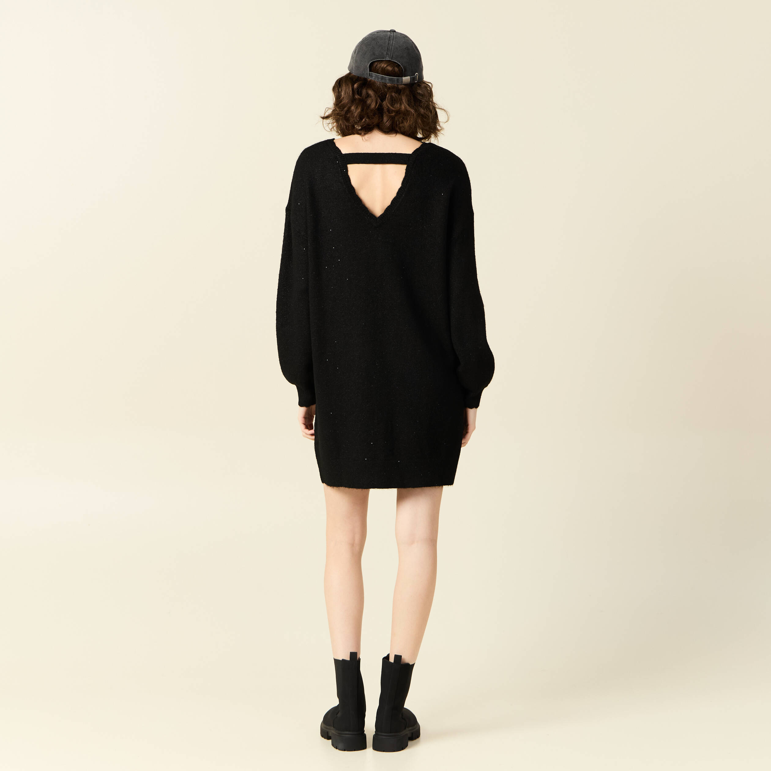 Robe pull droite sequins noir femme