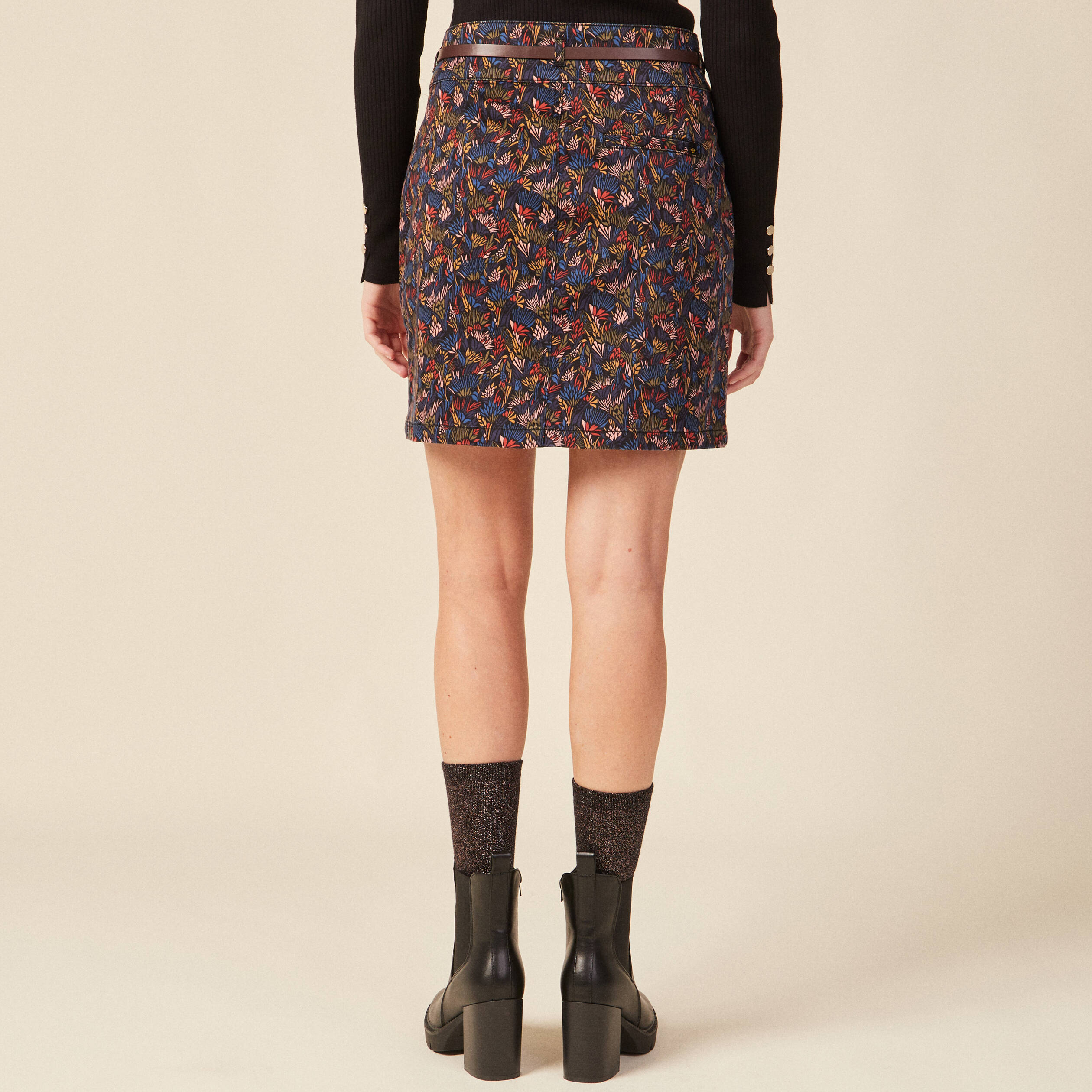 Jupe droite courte multicolore femme