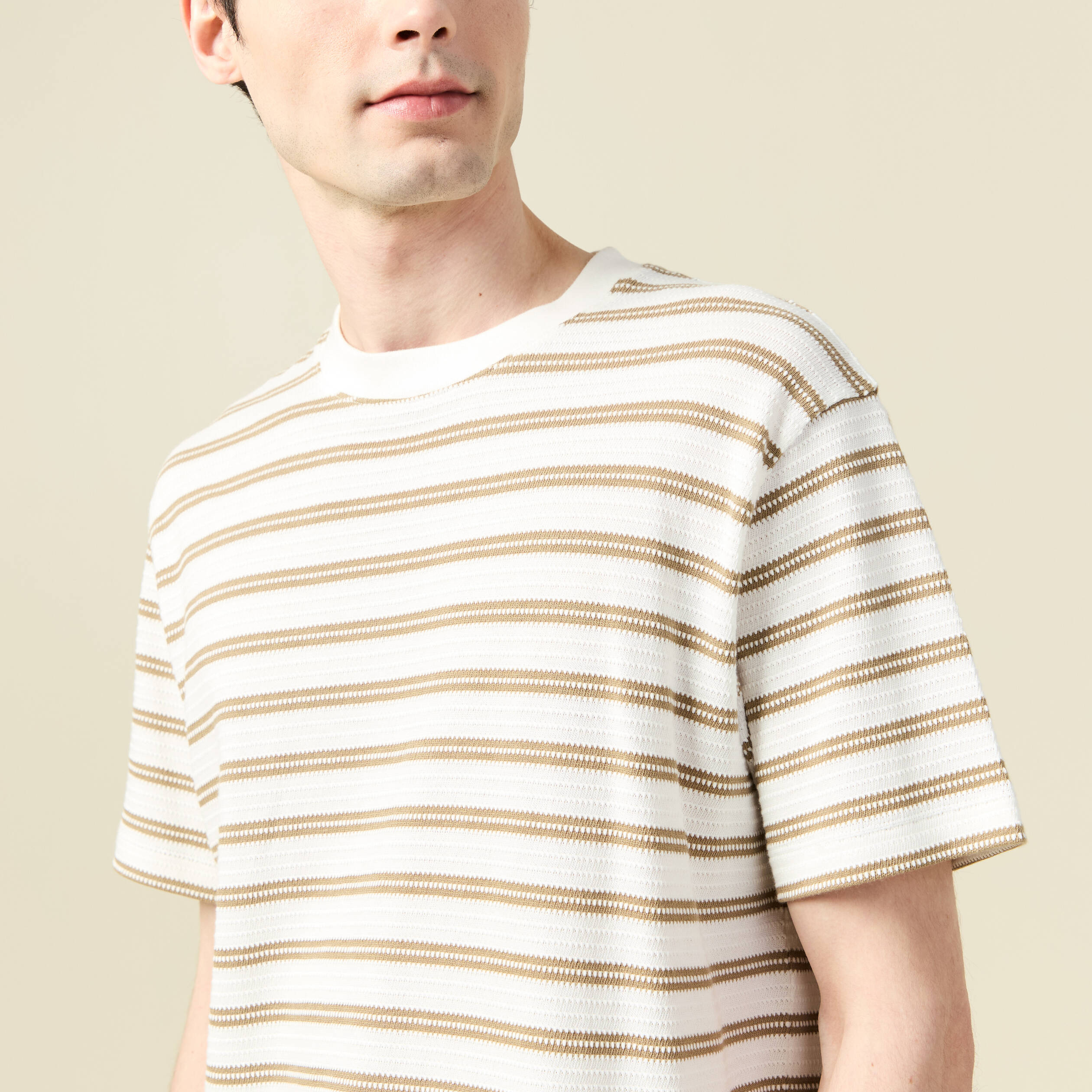 T-shirt ample en coton col rond beige fonce homme