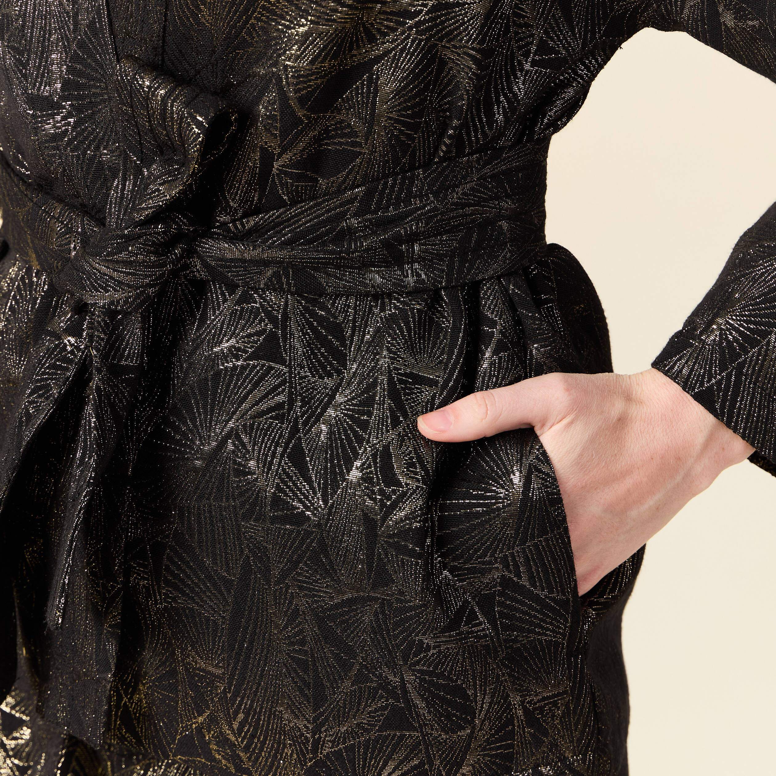 Kimono oversize manches longues ceinture couleur or femme