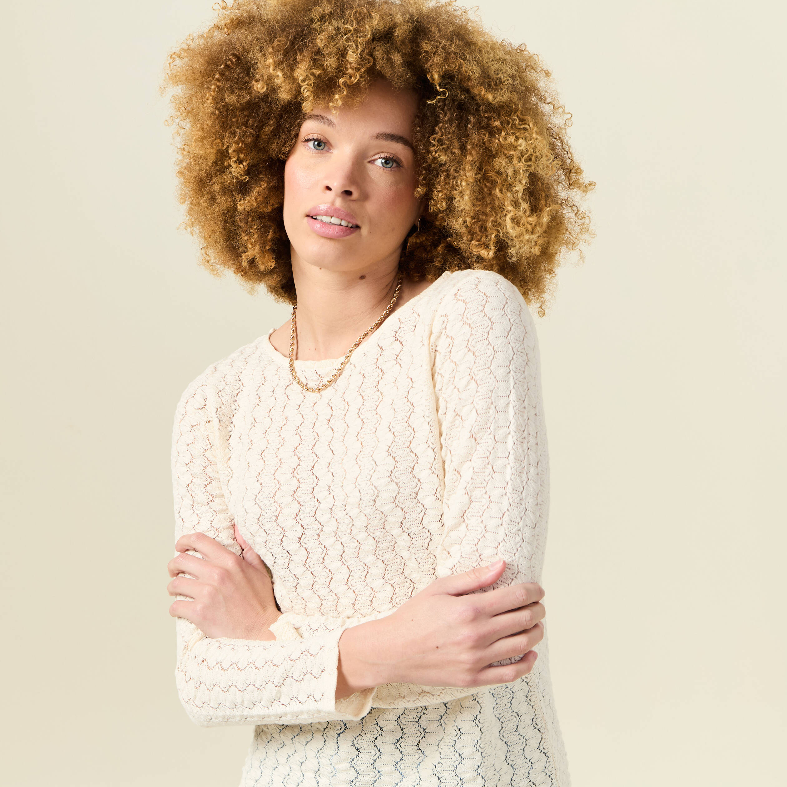 t shirt manches longues ajoure ecru femme T-shirt manches longues ajouré ecru femme