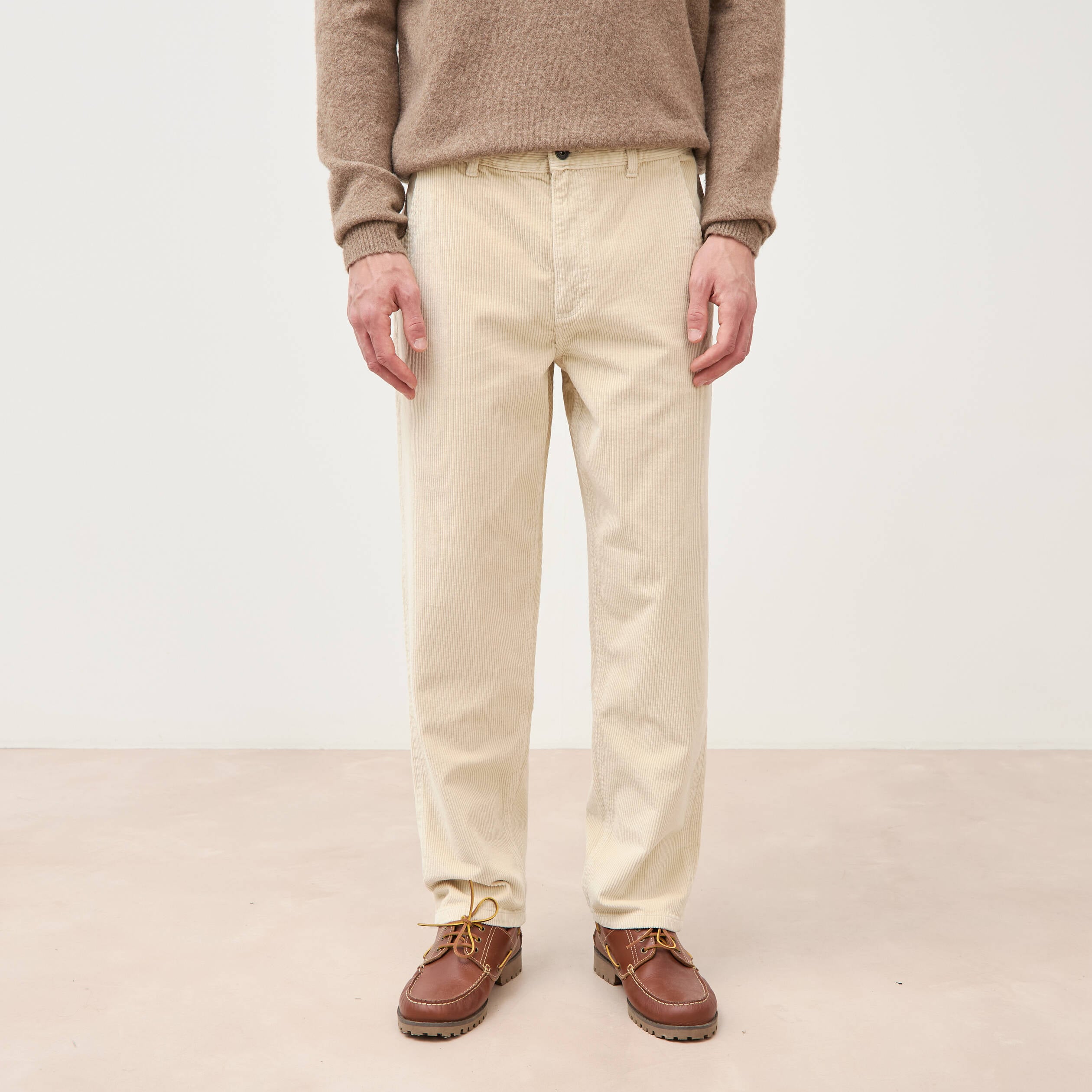 Pantalon droit en velours longueur 32 sable homme