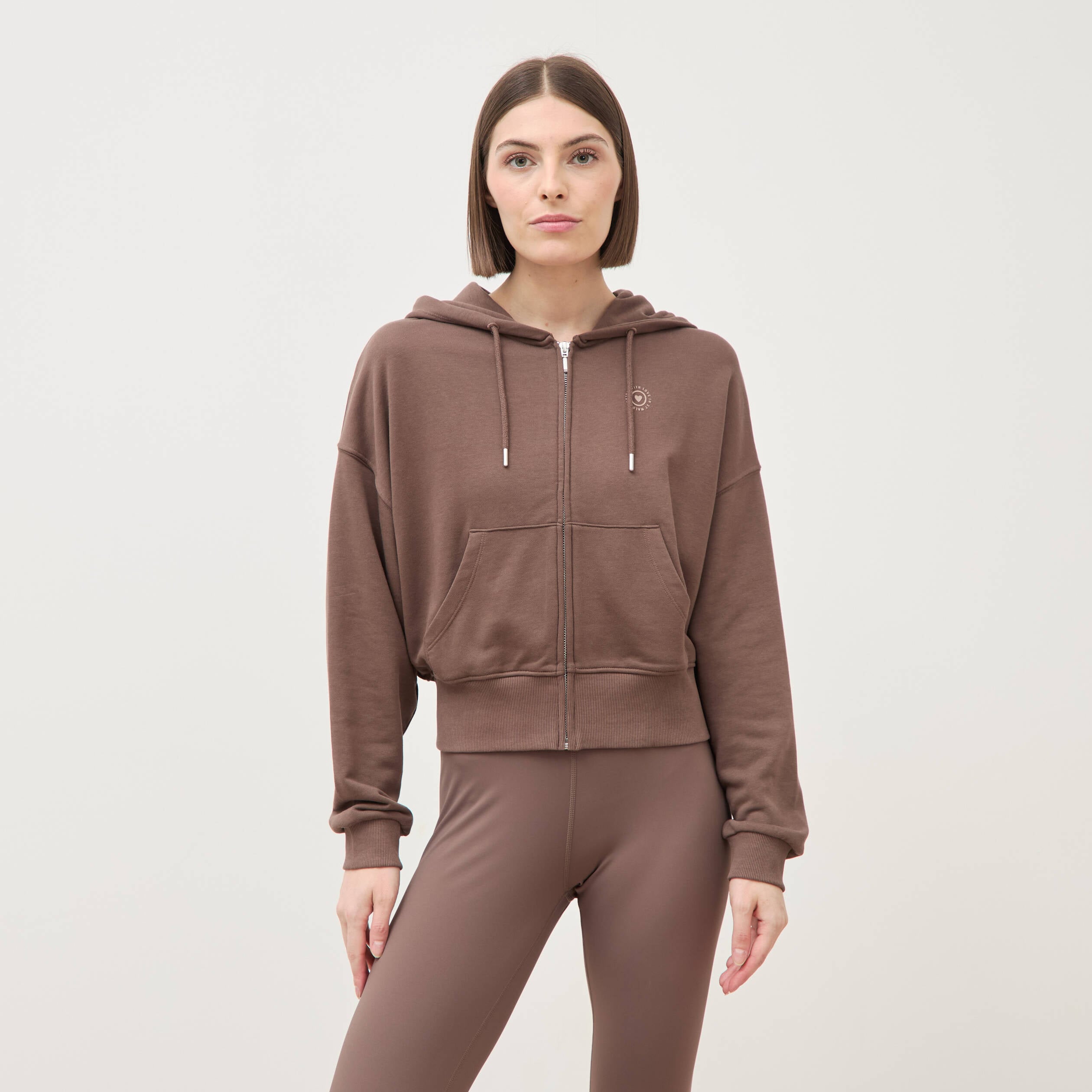 Sweat boyfriend &agrave; capuche marron femme