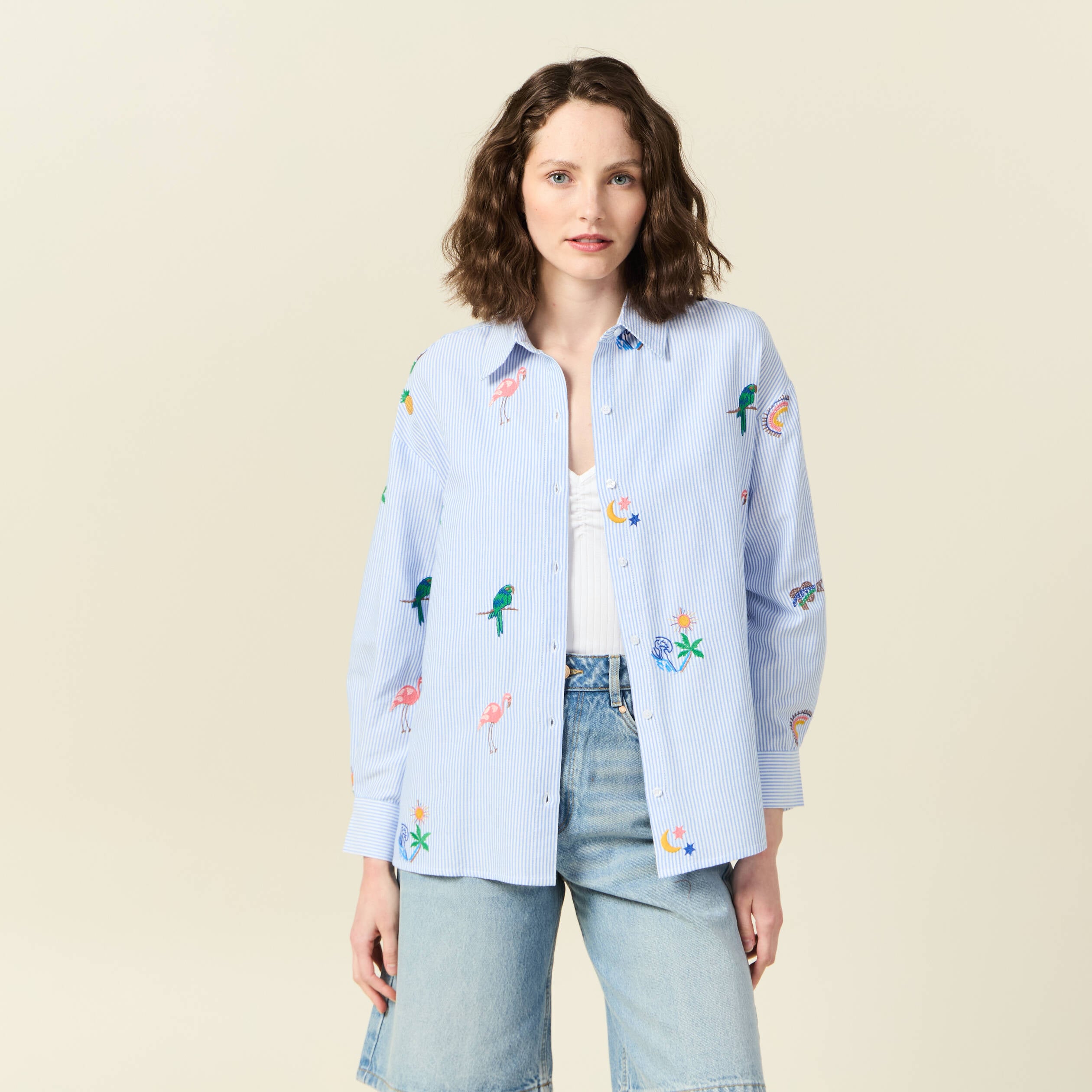Chemise manches longues bleu femme