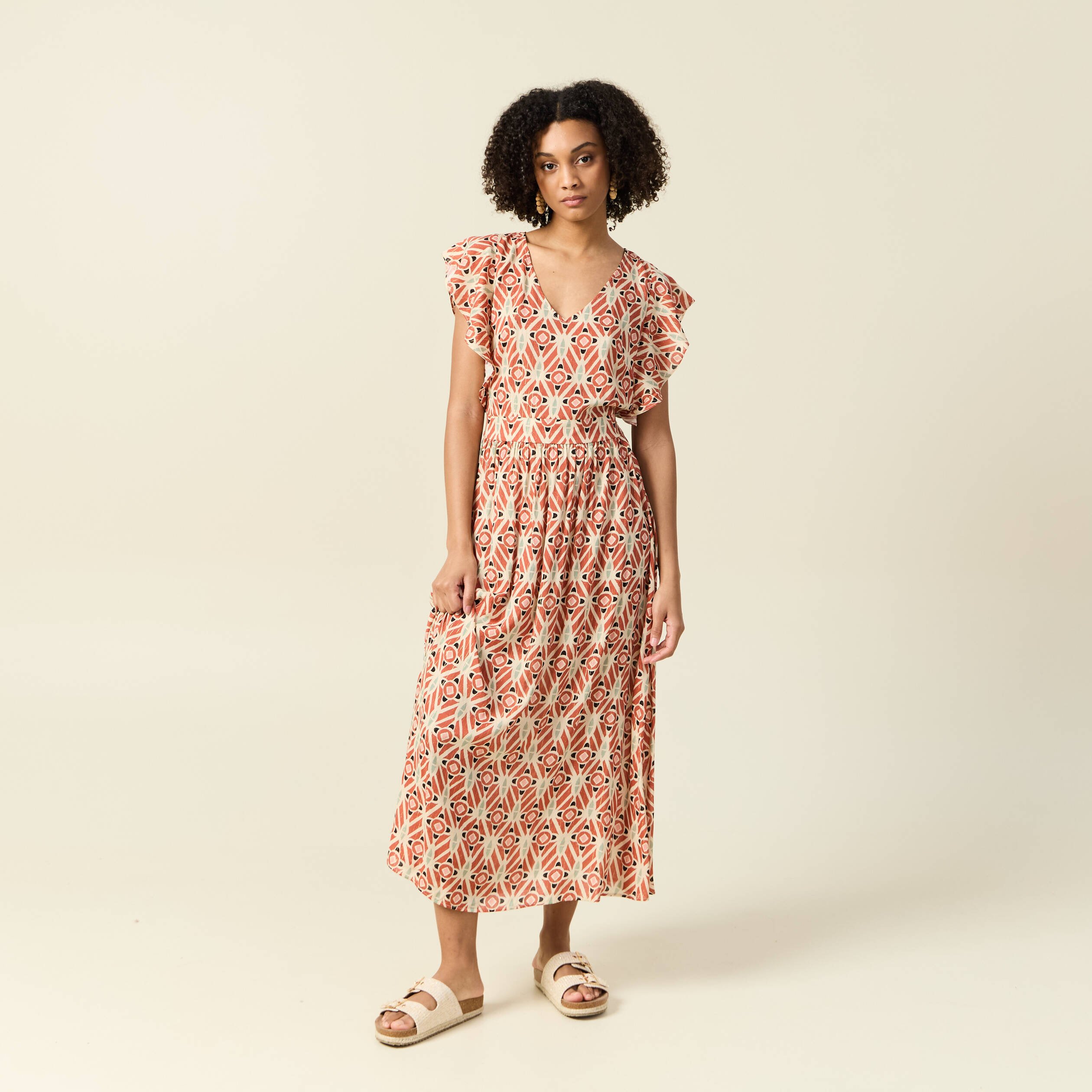 robe longue droite fluide terracotta femme Robe longue droite fluide terracotta femme