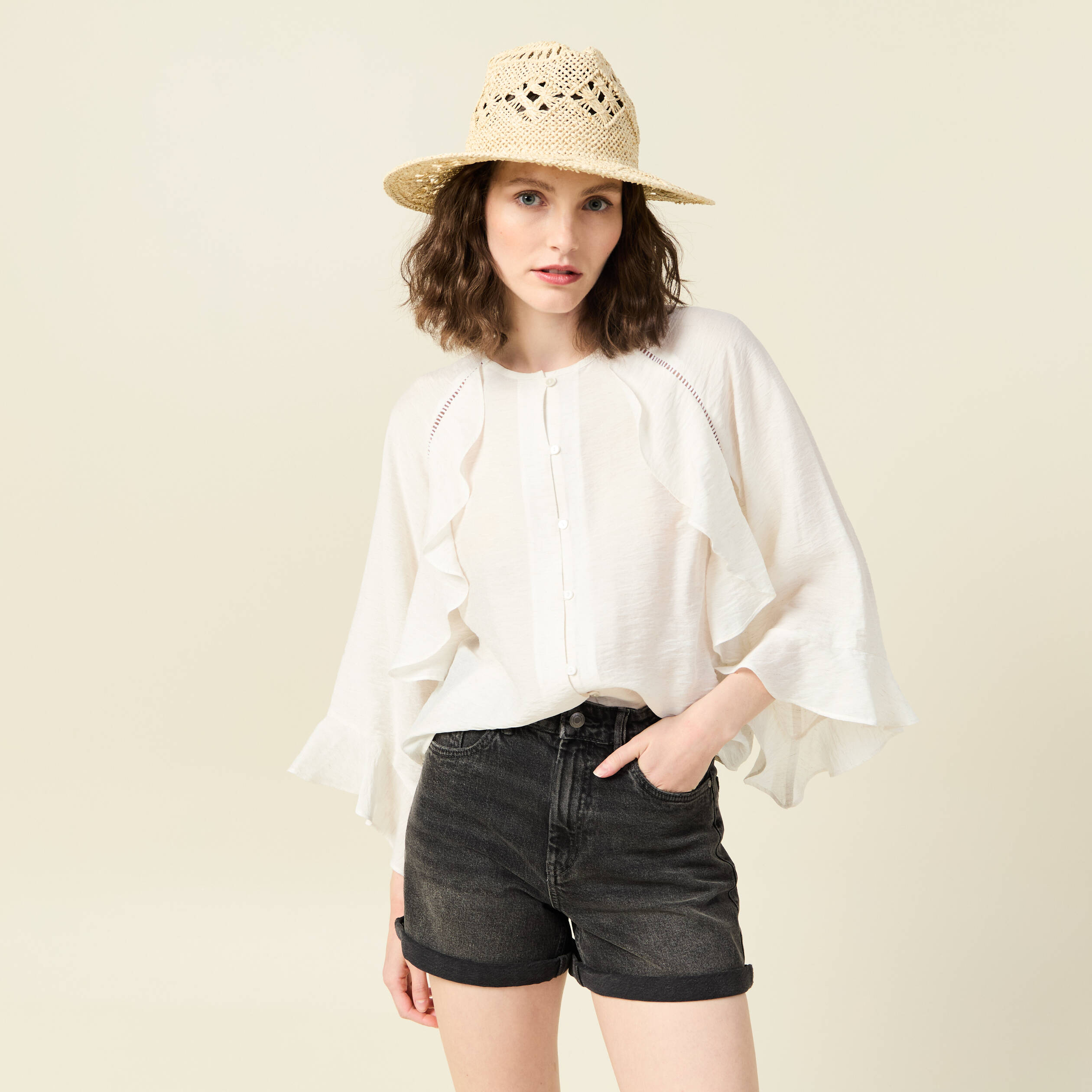 chemise manches longues ecru femme Chemise manches longues ecru femme