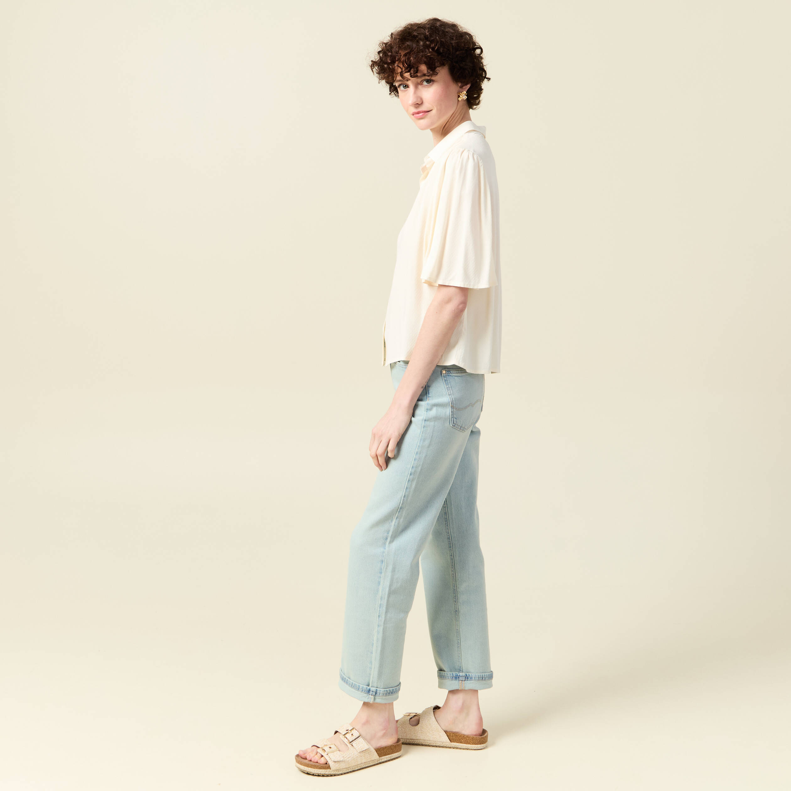 Chemise manches courtes creme femme
