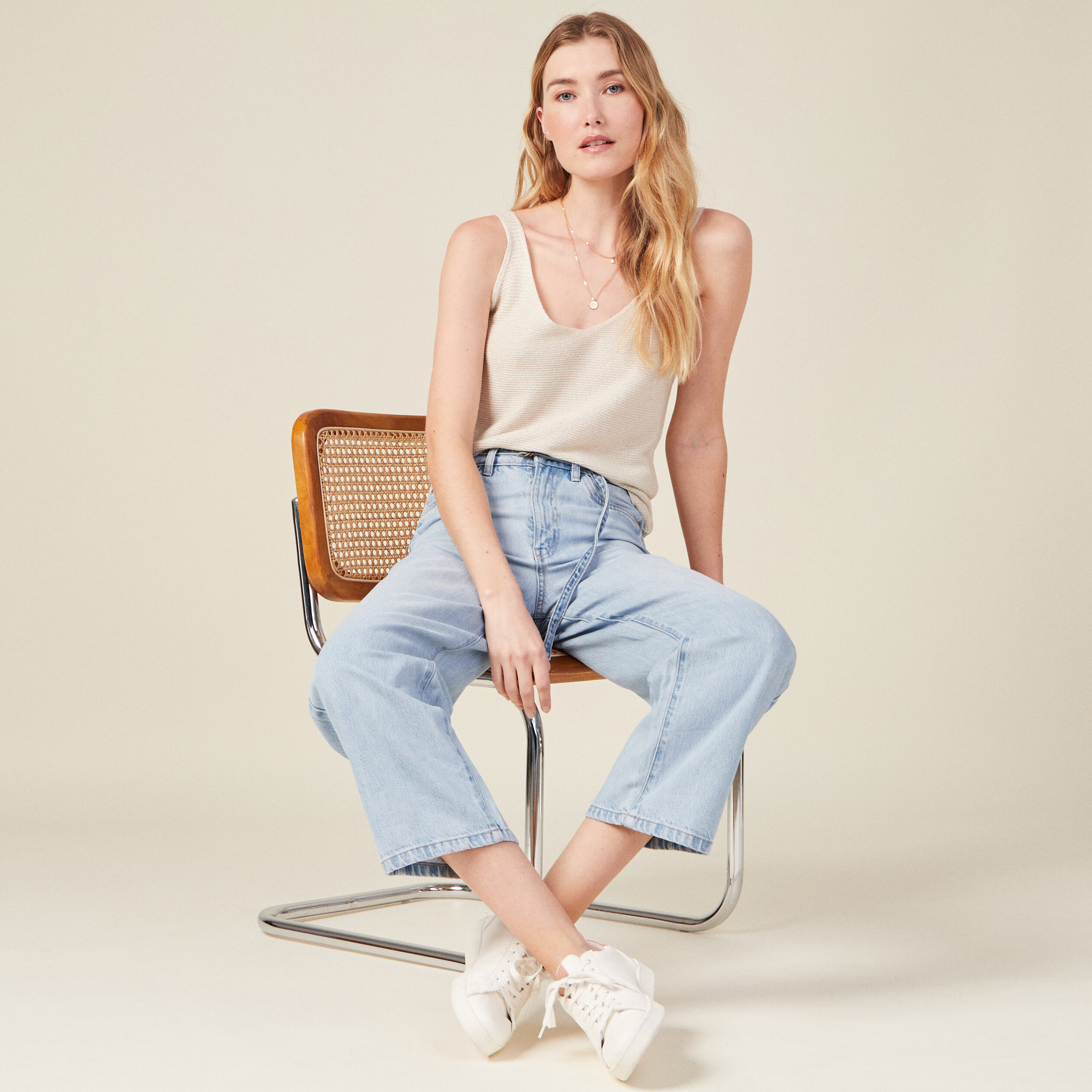 pull debardeur bretelles ecru femme Pull débardeur bretelles ecru femme