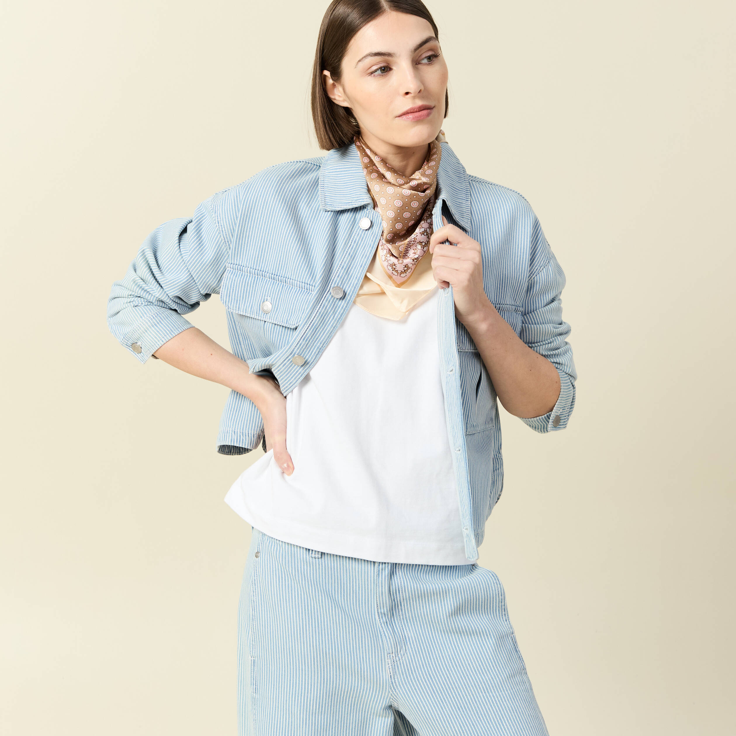 Veste en coton manches longues denim bleach femme