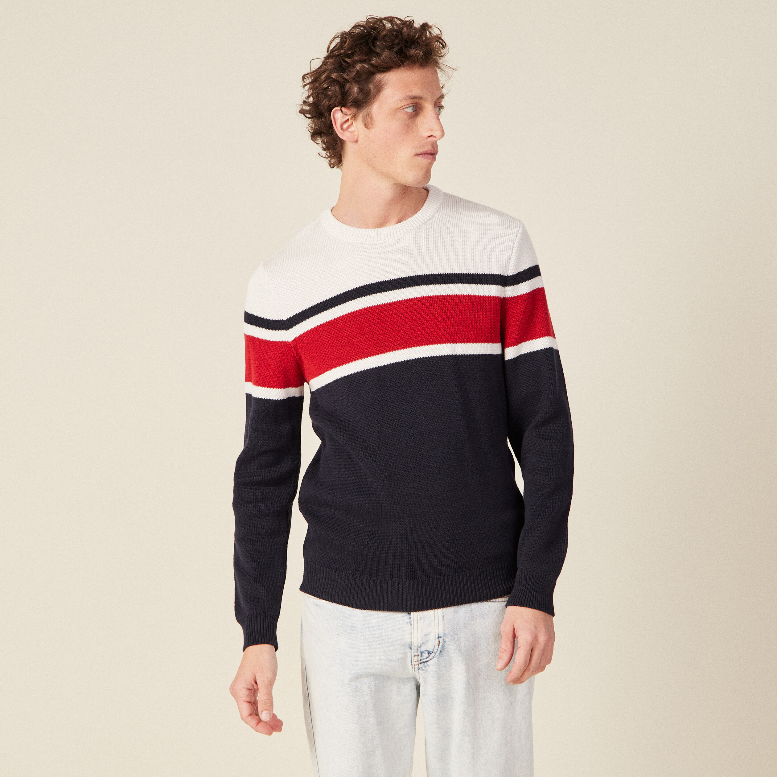 Pull manches longues bleu marine homme