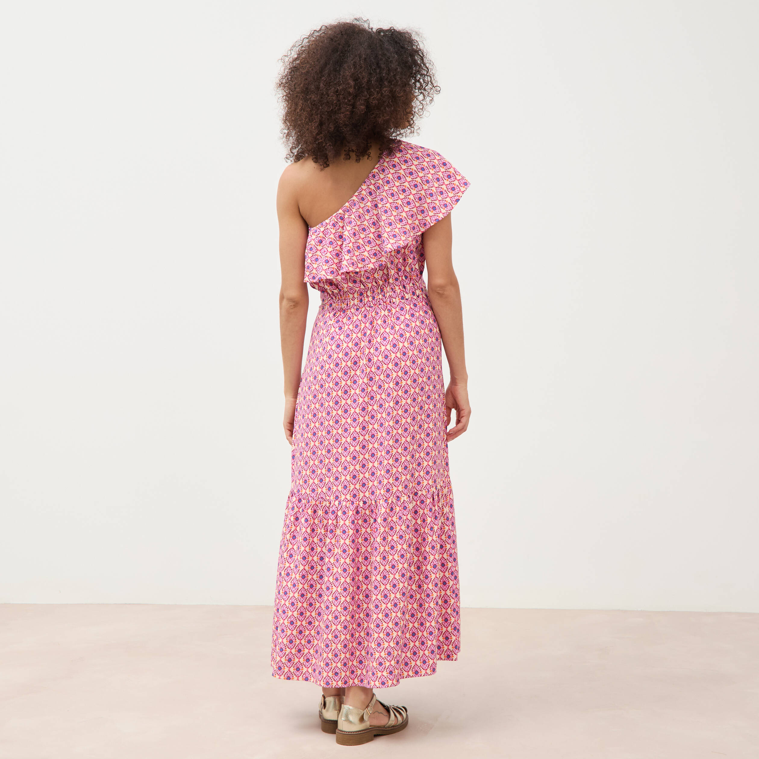 Robe one shoulder sans manches multicolore femme