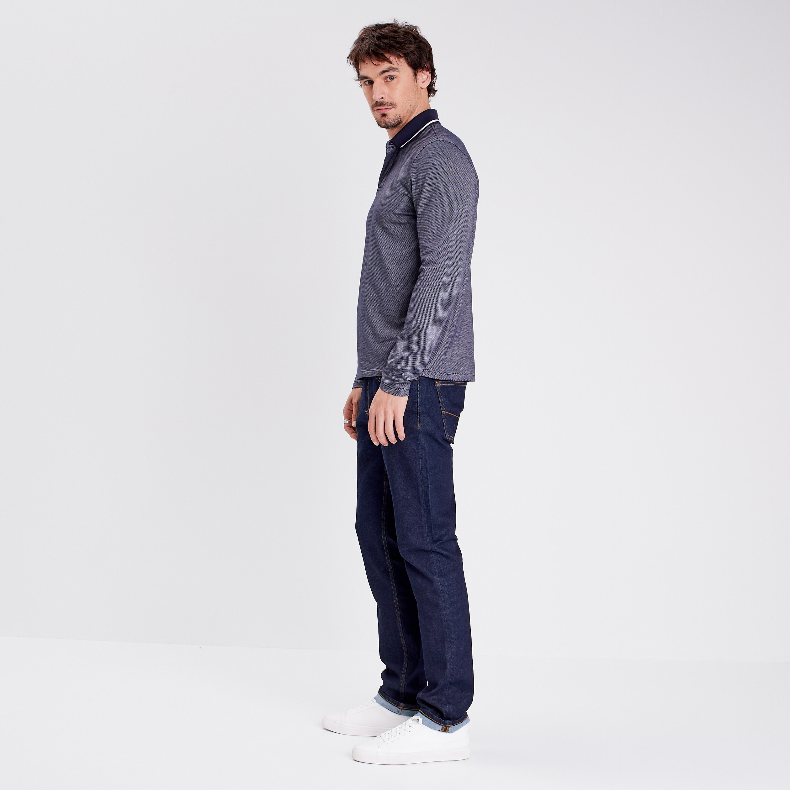 Polo manches longues bleu foncé homme