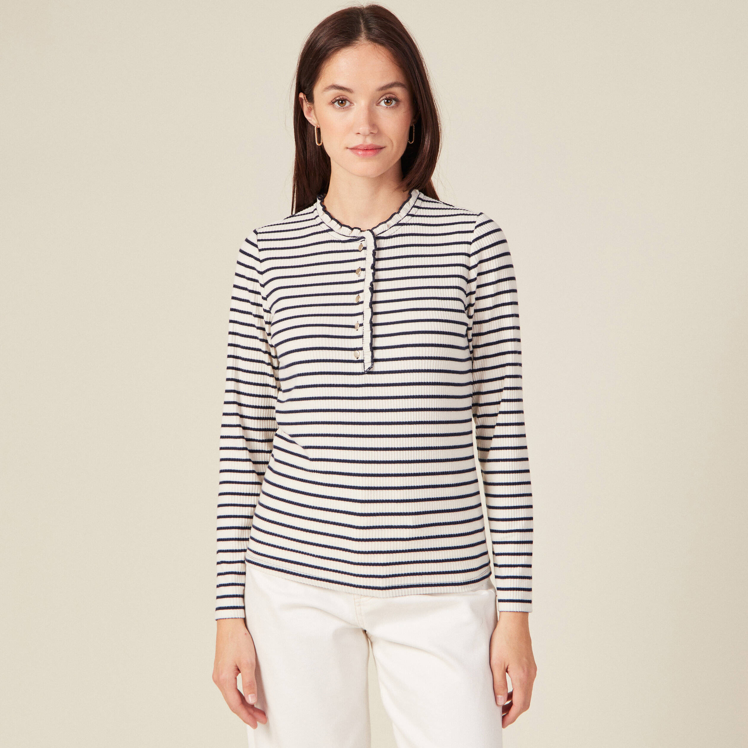T-shirt manches longues ecru femme