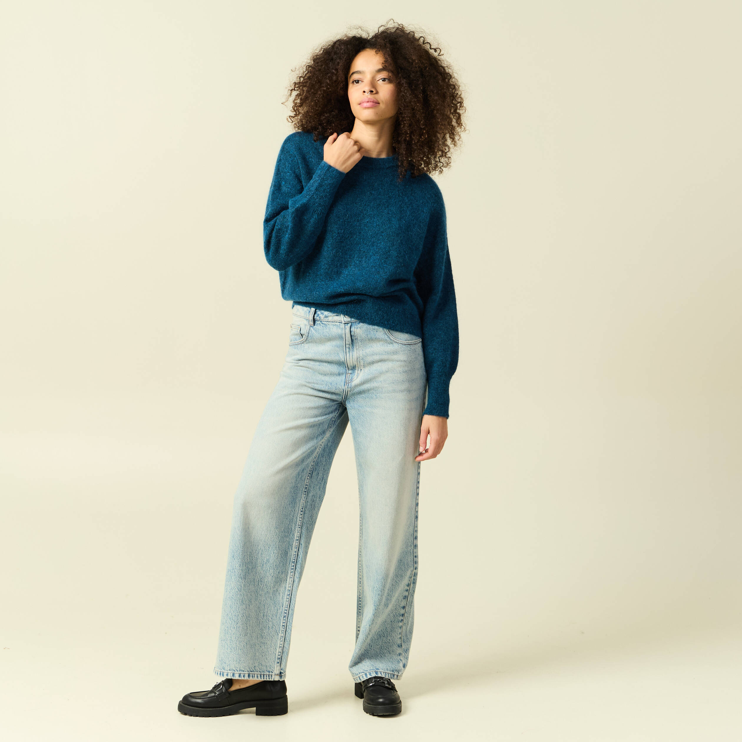 Pull Col Rond Columbia Pour Femme, Bleu, Coupe Boxy, Taille XL, En Coton Mélangé