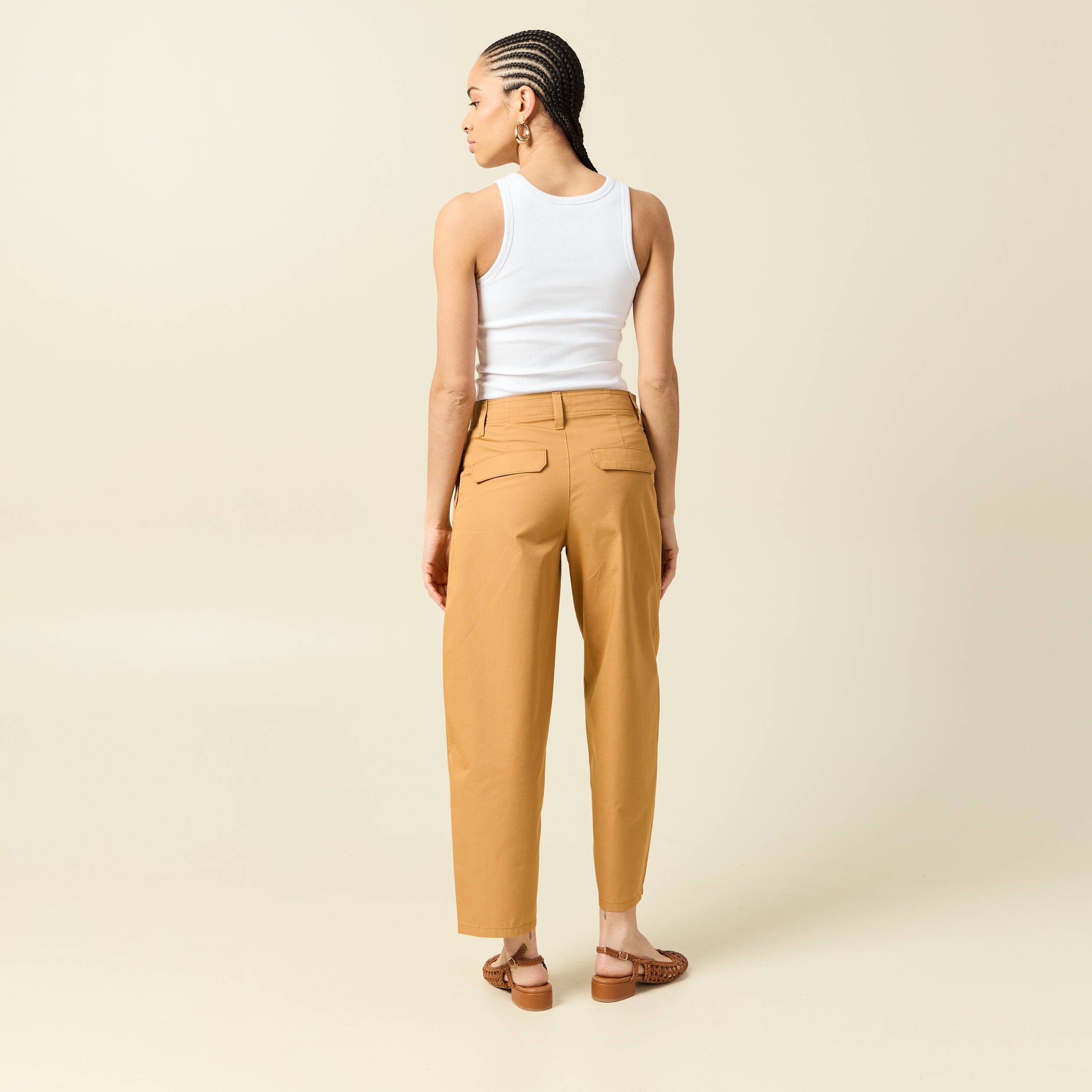 Pantalon barrel cargo taille standard jaune moutarde femme