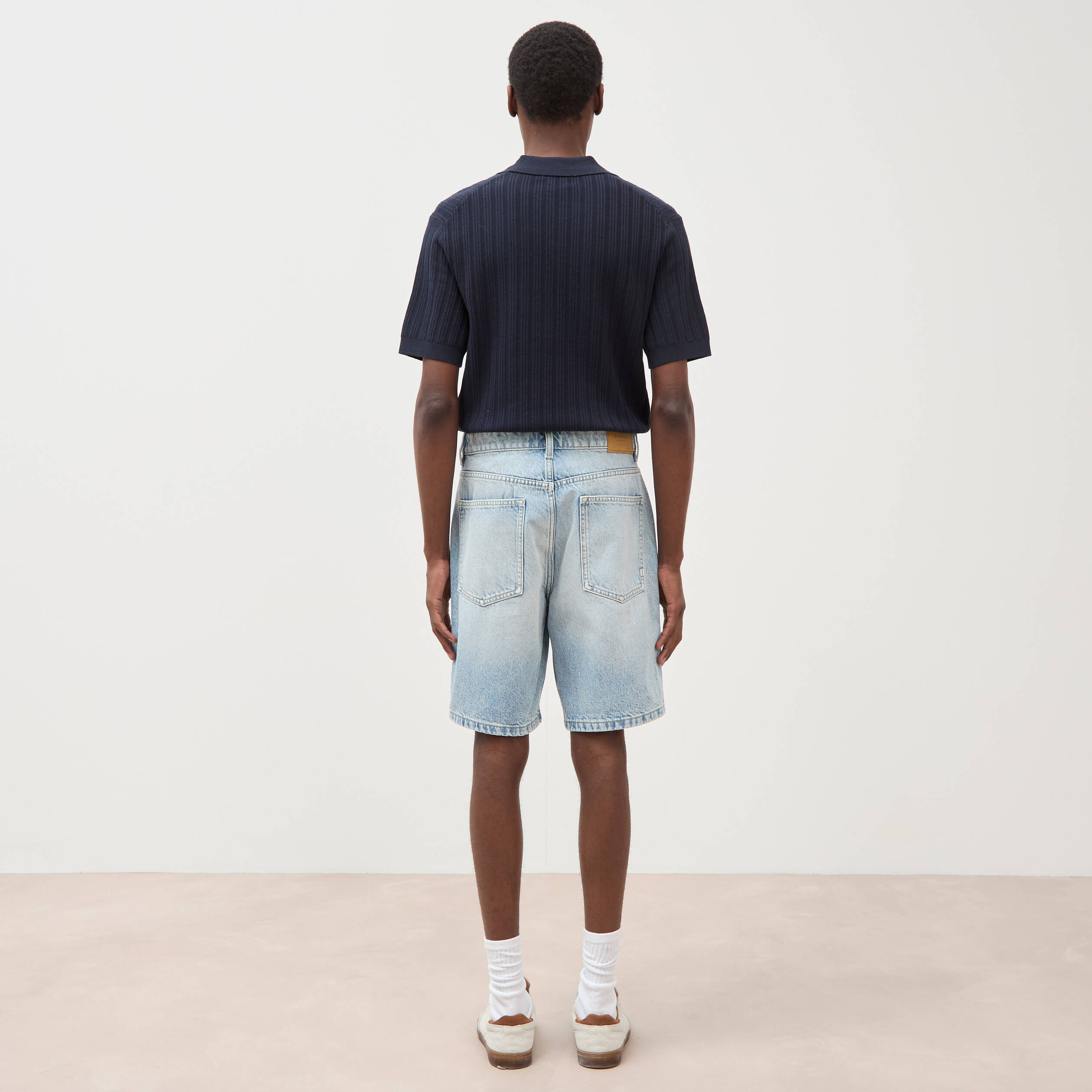 Bermuda en jean coton denim bleach homme